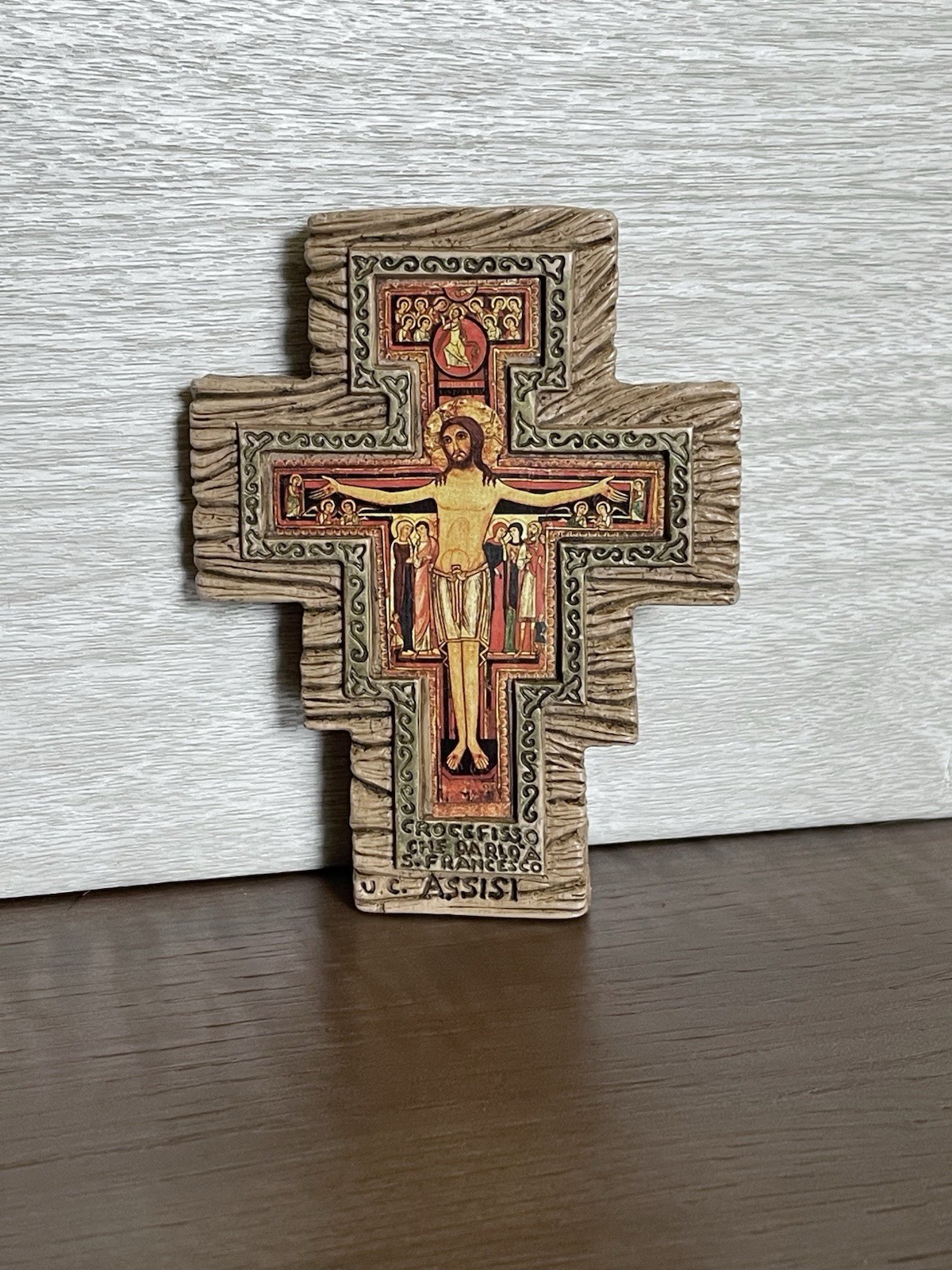 VTG St. Francis U.C Assisi San Damiano Franciscan Resin Religious Cross 4x3.25\