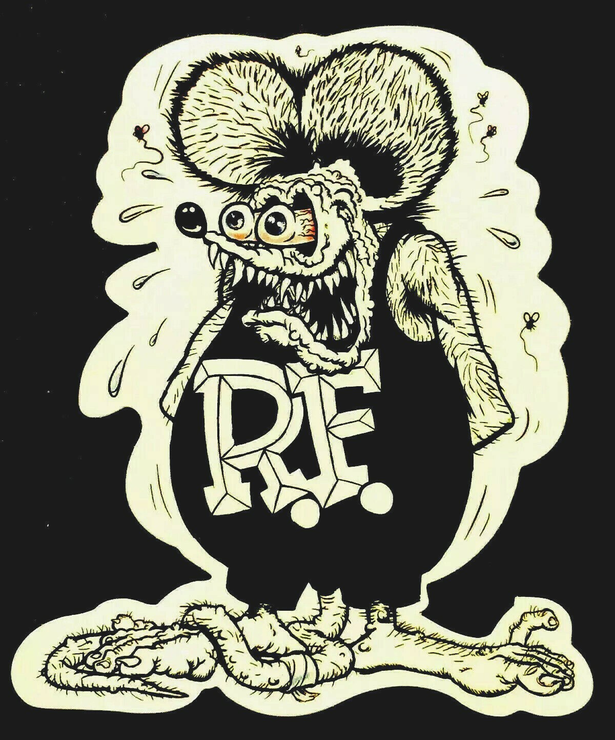 RAT FINK STICKER “BLACK & WHITE” 3 1/4 x 3 1/4” RED EYES GLOSSY 
