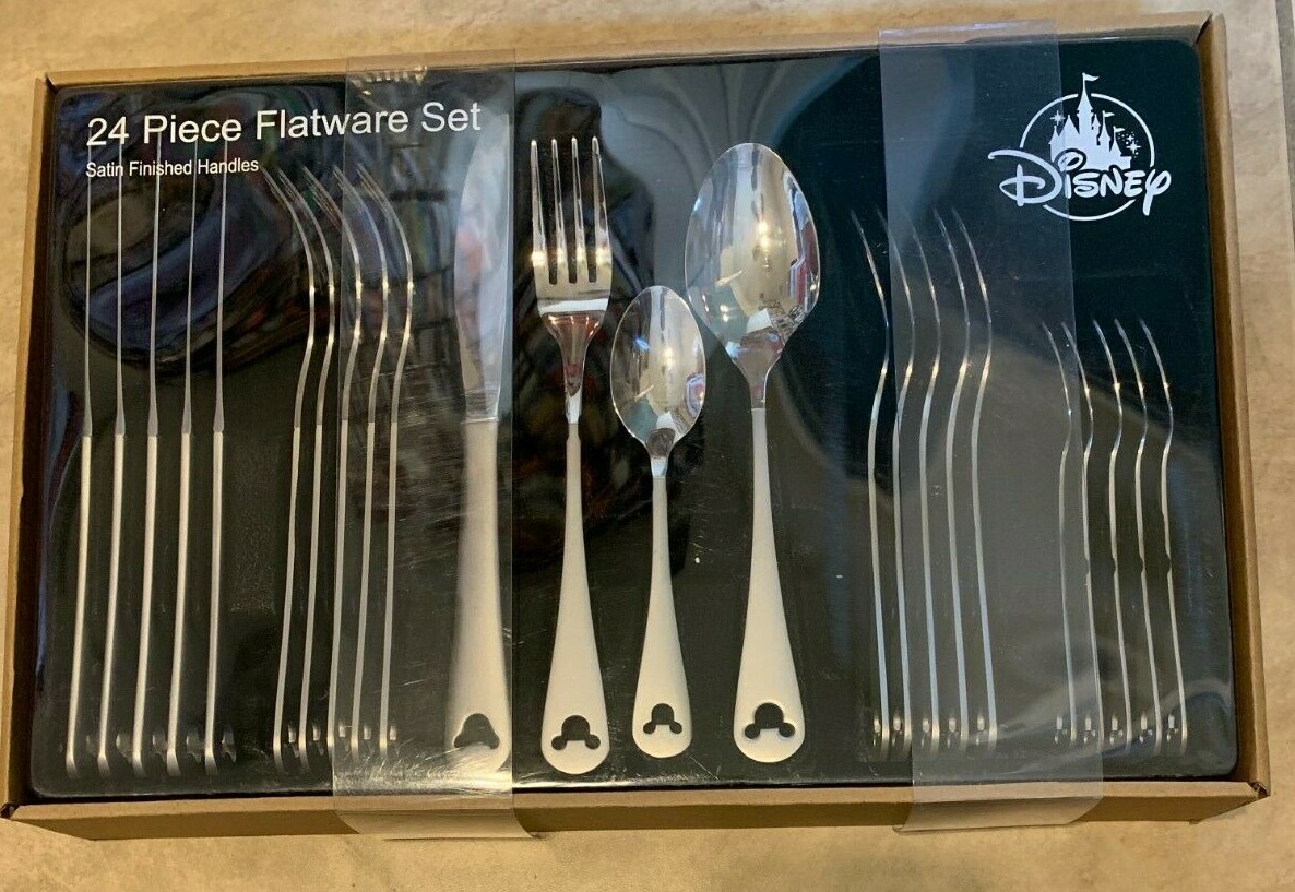 Disney Parks 24 Piece Satin Flatware Set Mickey Mouse Icon Silverware NEW IN Box