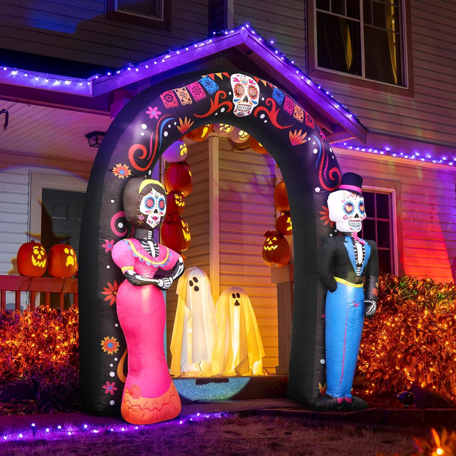 Day of the Dead Inflatable 8 FT Halloween Inflatables Sugar Skull Couple Archway Day of the Dead Inflatable 8 FT Halloween Inflatables Sugar Skull Couple Archway