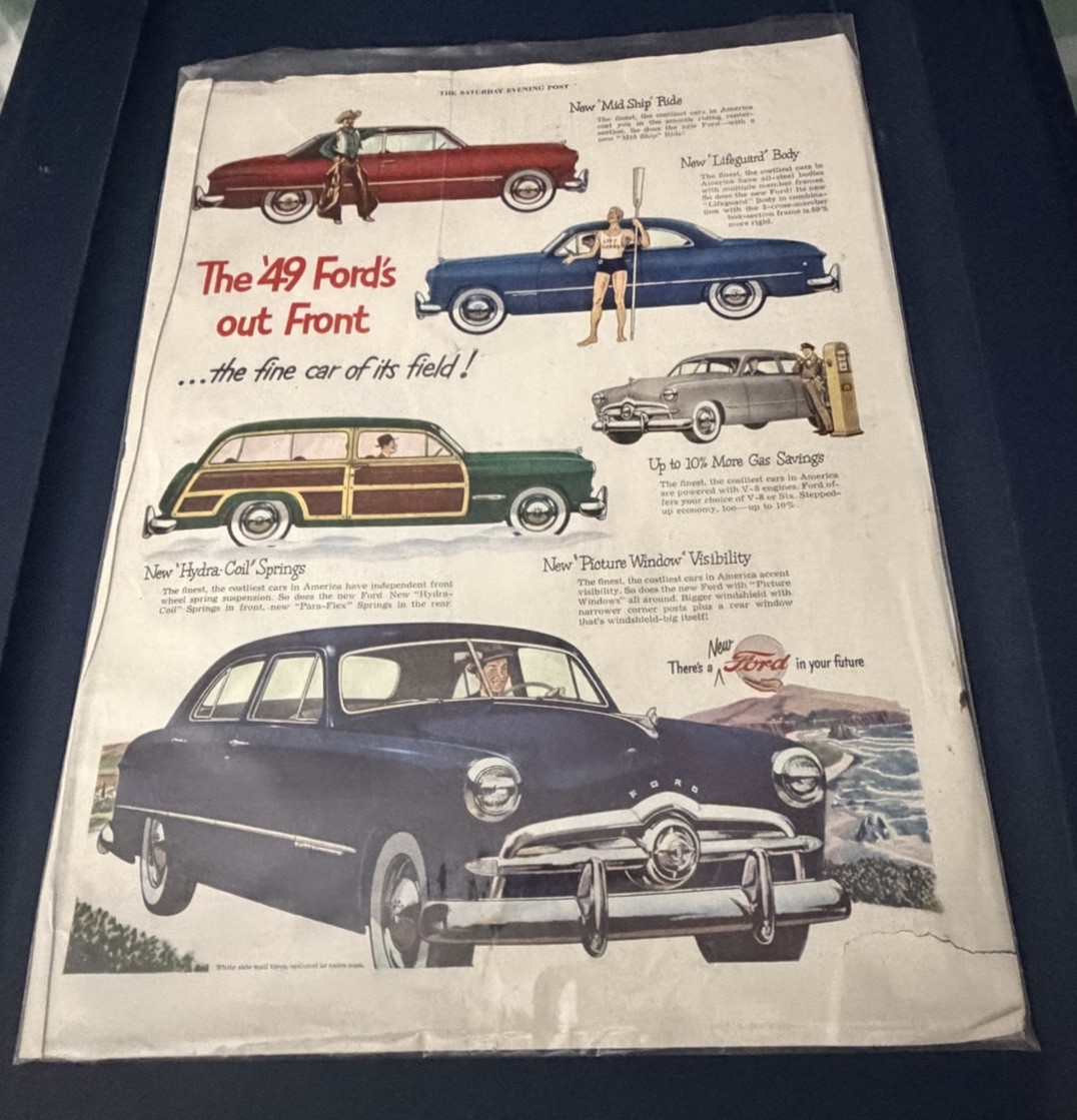 1949 VTG Original Magazine Ad FORD Auto Car The Fine Car of It\'s Field Out Front