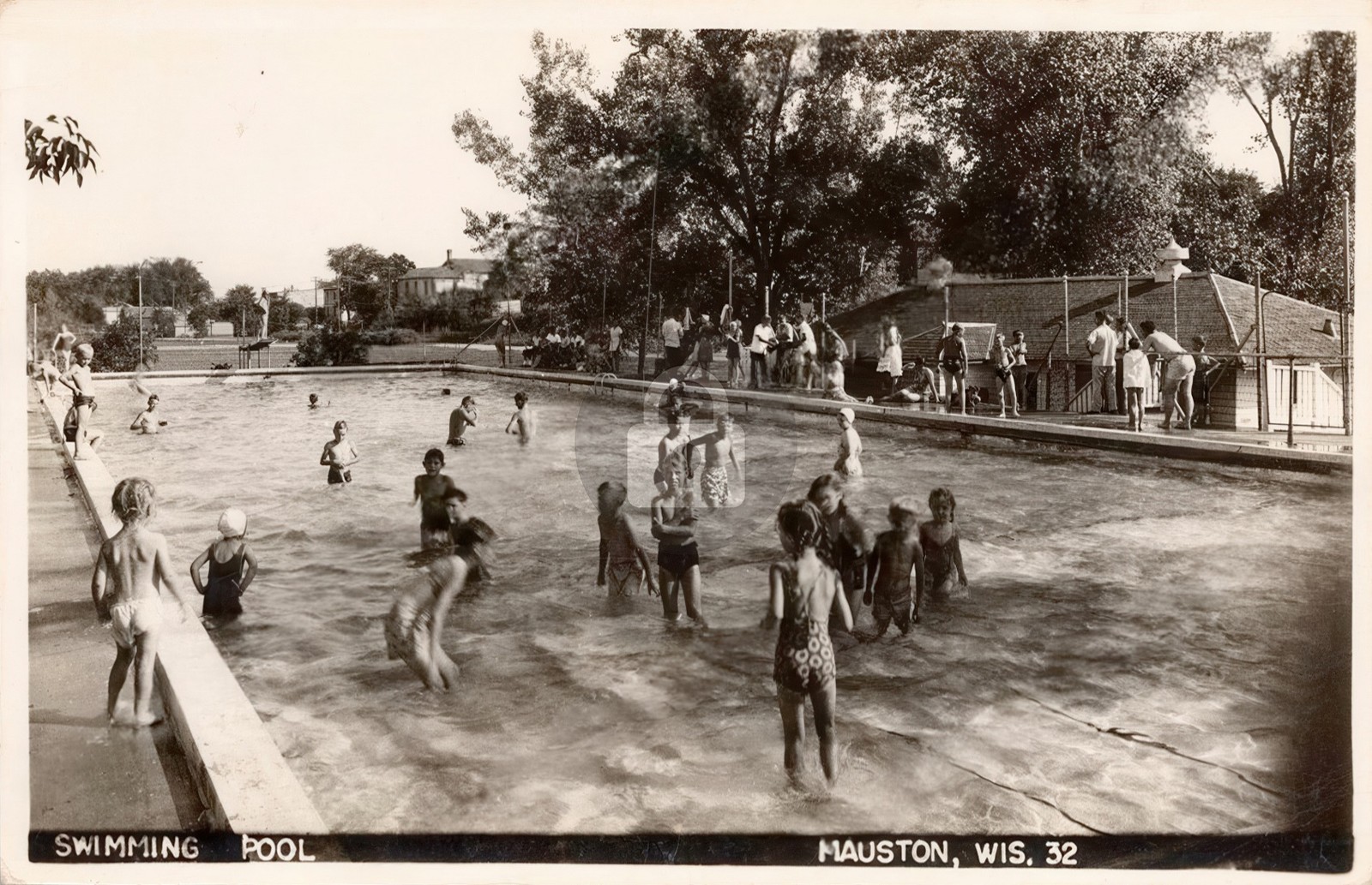 Public Swimming Pool Kids Mauston Wisconsin 1940s RPPC Photo Postcard COPY