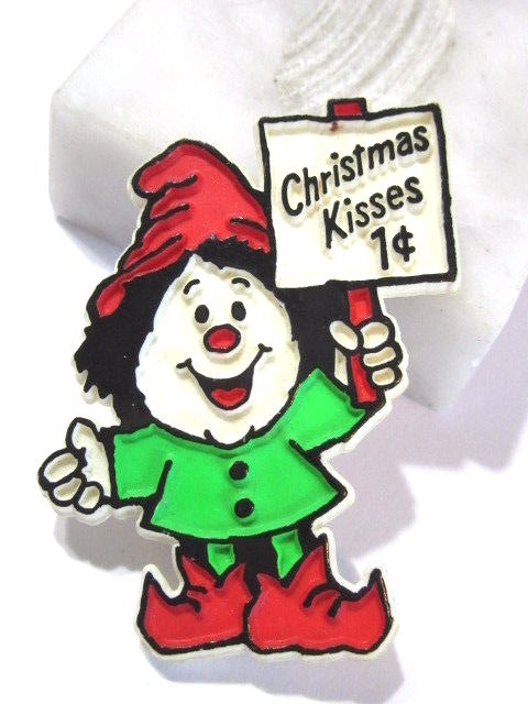 HALLMARK PIN PLASTIC 1981 ELF WITH CHRISTMAS KISSES SIGN VINTAGE CHRISTMAS HALLMARK PIN PLASTIC 1981 ELF WITH CHRISTMAS KISSES SIGN VINTAGE CHRISTMAS