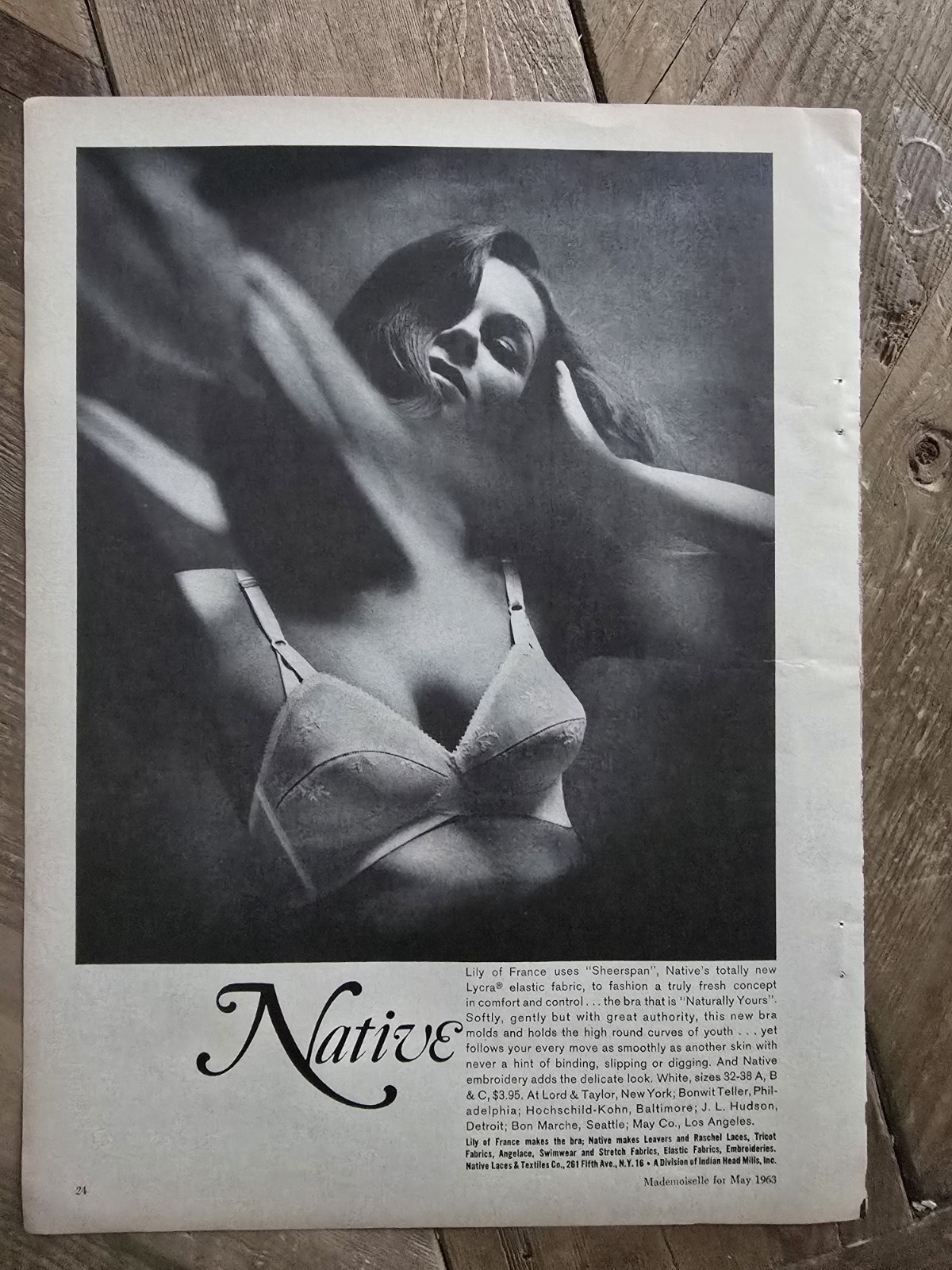  1963 Women's Lily Of France Native Sheerspan Fabric bra vintage fashion Ad