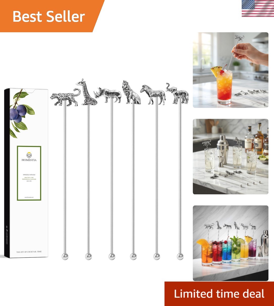Stainless Steel Animal Swizzle Sticks - 7.5