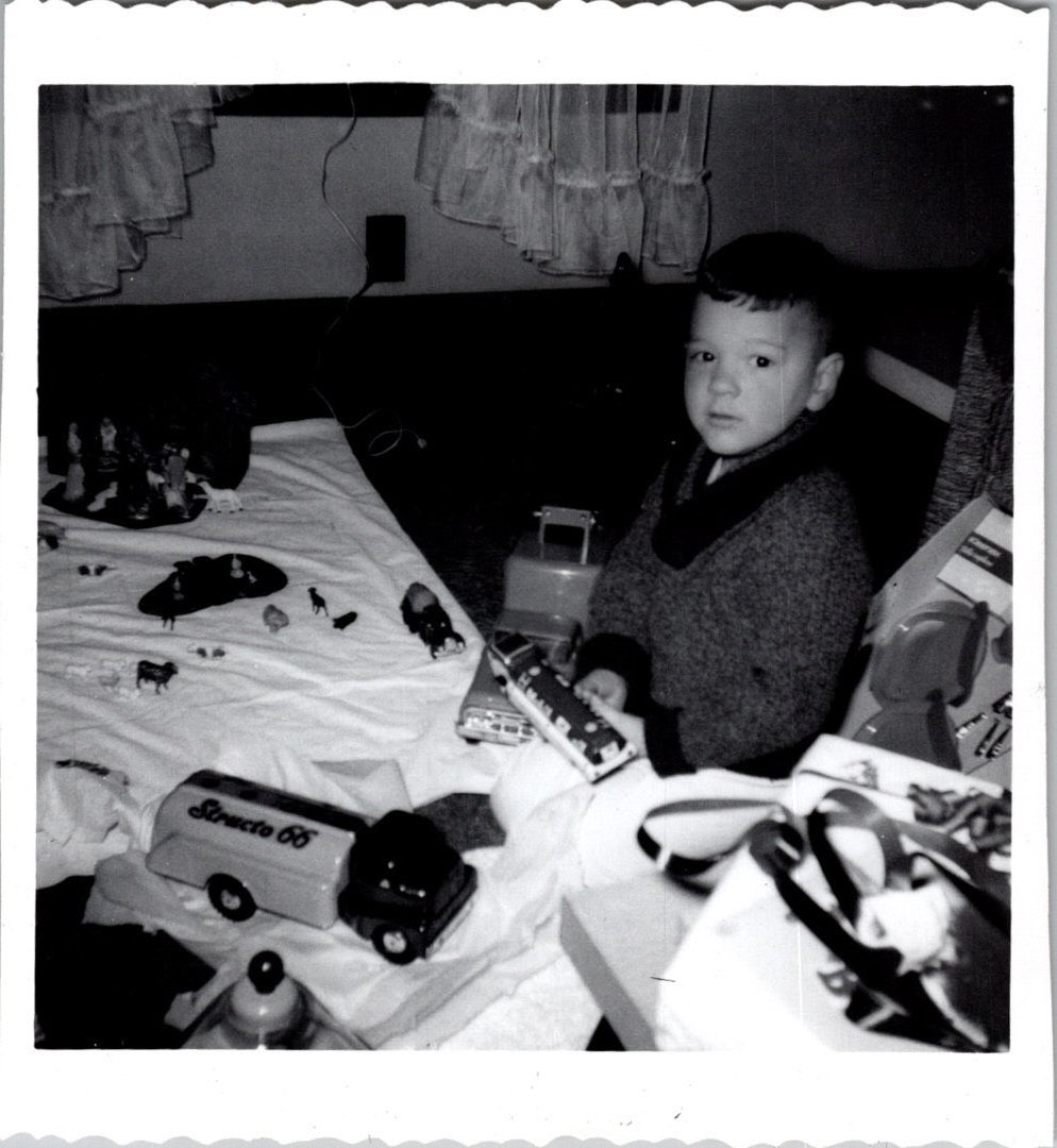 Vintage 1950s 1960s Black & White Photo Boy with Structo 66 Truck Toys Gifts