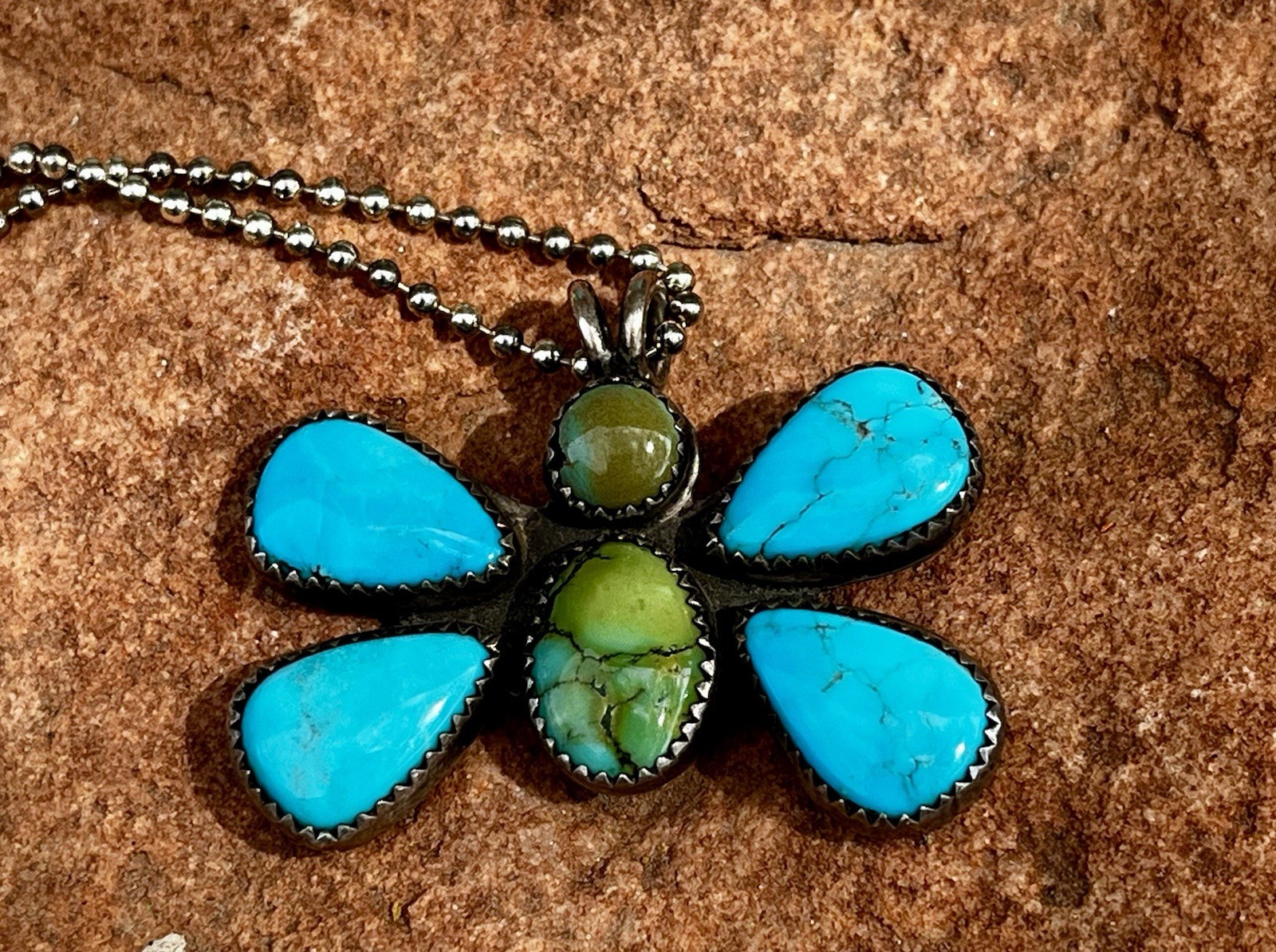 VTG Jacqueline Gala Hopi Silver w Turquoise Butterfly Signed Pendant large Taos VTG Jacqueline Gala Hopi Silver w Turquoise Butterfly Signed Pendant large Taos