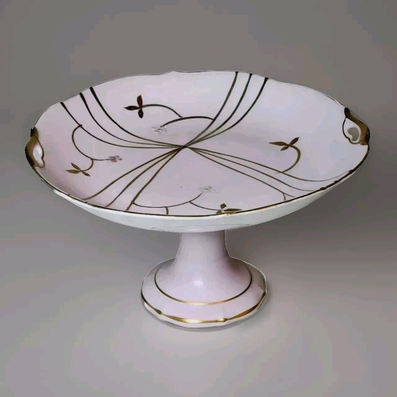 Vtg Pink Pedestal Bowl  Hand Paint Porcelain Gold Easter Fairycore Japan
