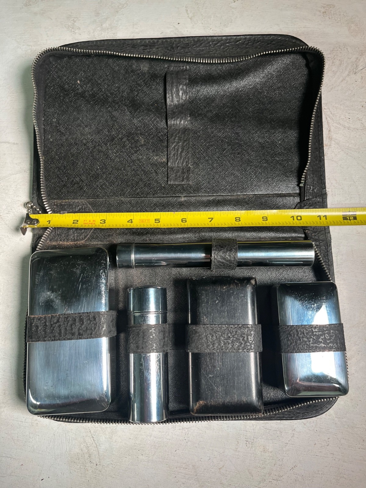 Vintage Men’s Travel Toiletry Grooming Kit Genuine Leather USA Metal Cases