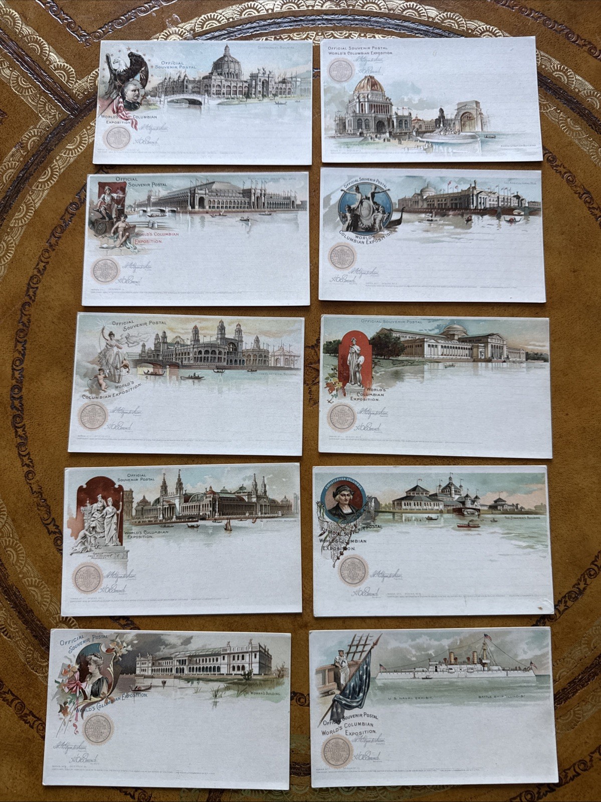 Exceptional 1893 World's Columbian Exposition Official Postal Cards Set Of 10