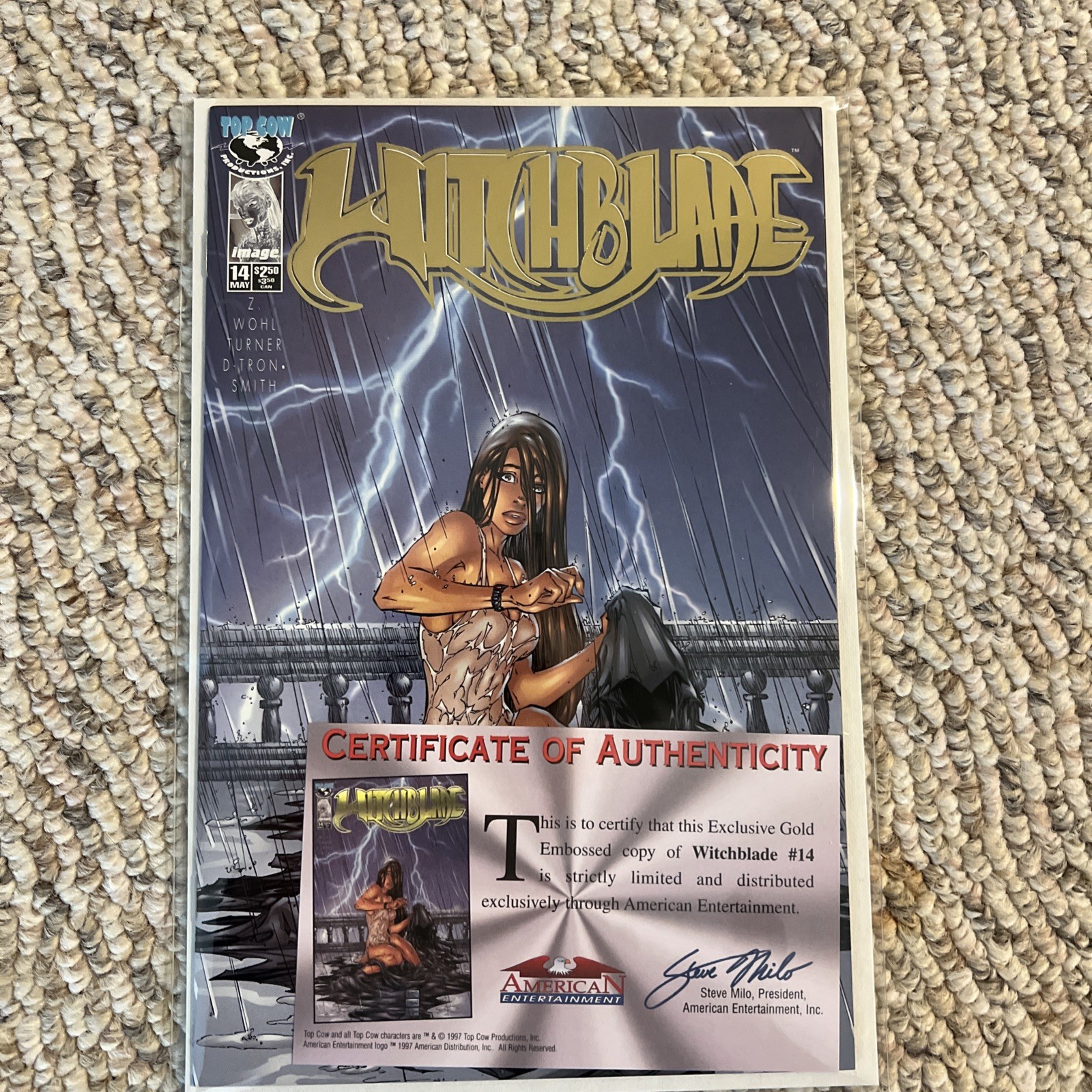Witchblade #14 RARE Gold Foil American Ent COA NM 9.6+ Michael Turner Fathom