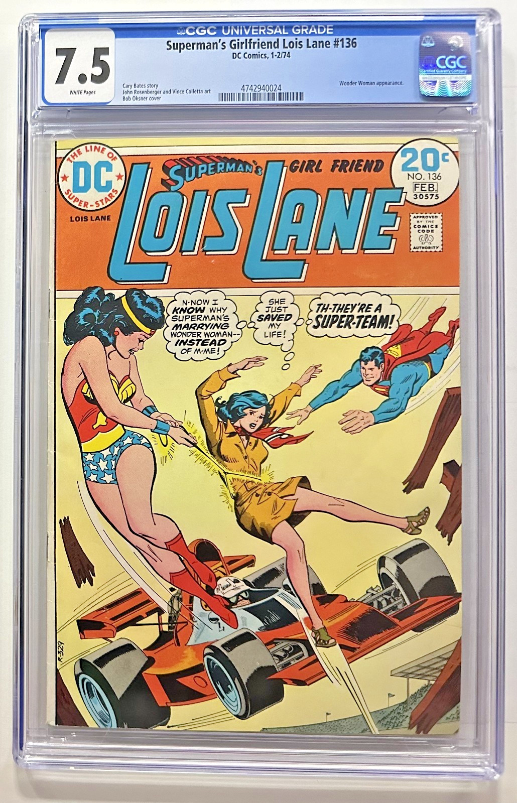 Superman\'s Girl Friend Lois Lane #136 (1974) DC Comics CGC 7.5 WHITE Pages