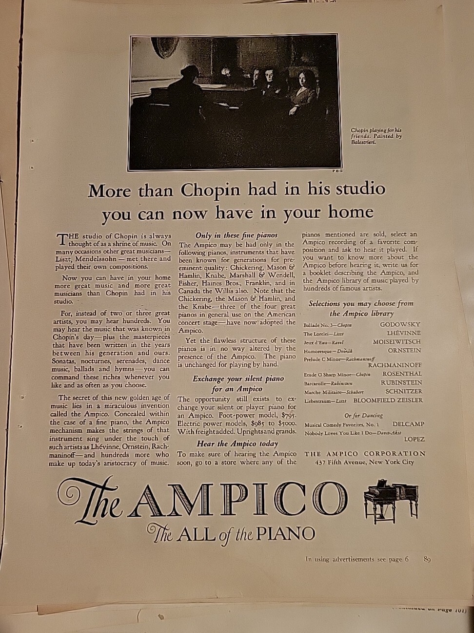 1925 Ampico Piano More Tha Chopin In Studio You Can At Home vintage ad