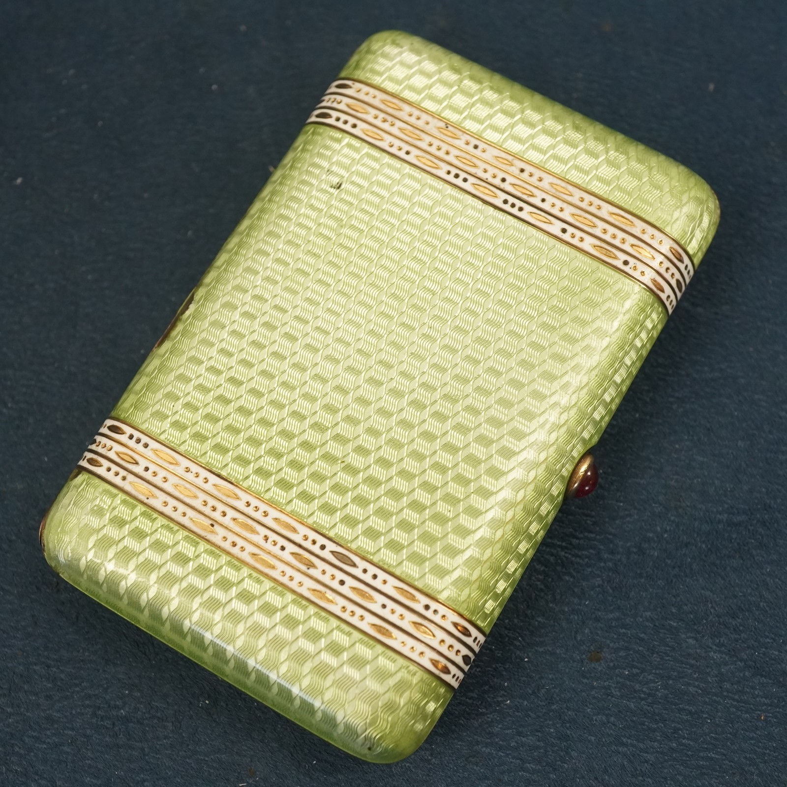 Vintage Fabergé .916 Silver (88 Zolotnik) Lidded Enamel Box with Ruby Closure