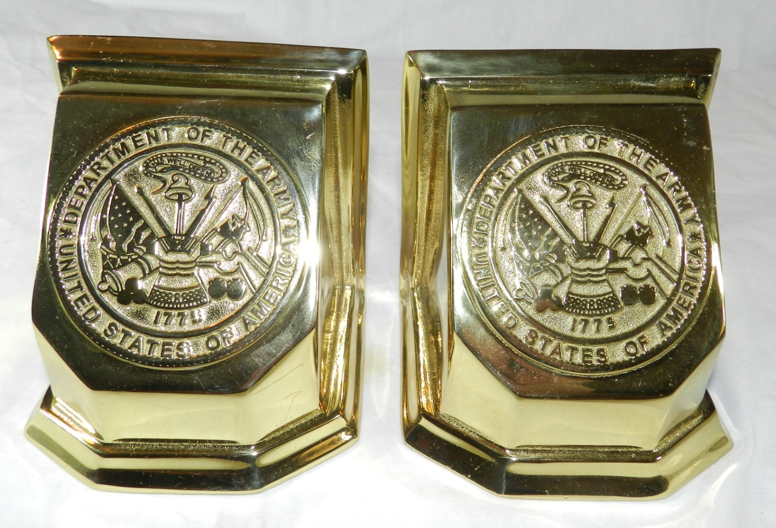 Vintage 1995 Virginia Metal Crafters Pair of Brass Bookends - Dept. of the Army 