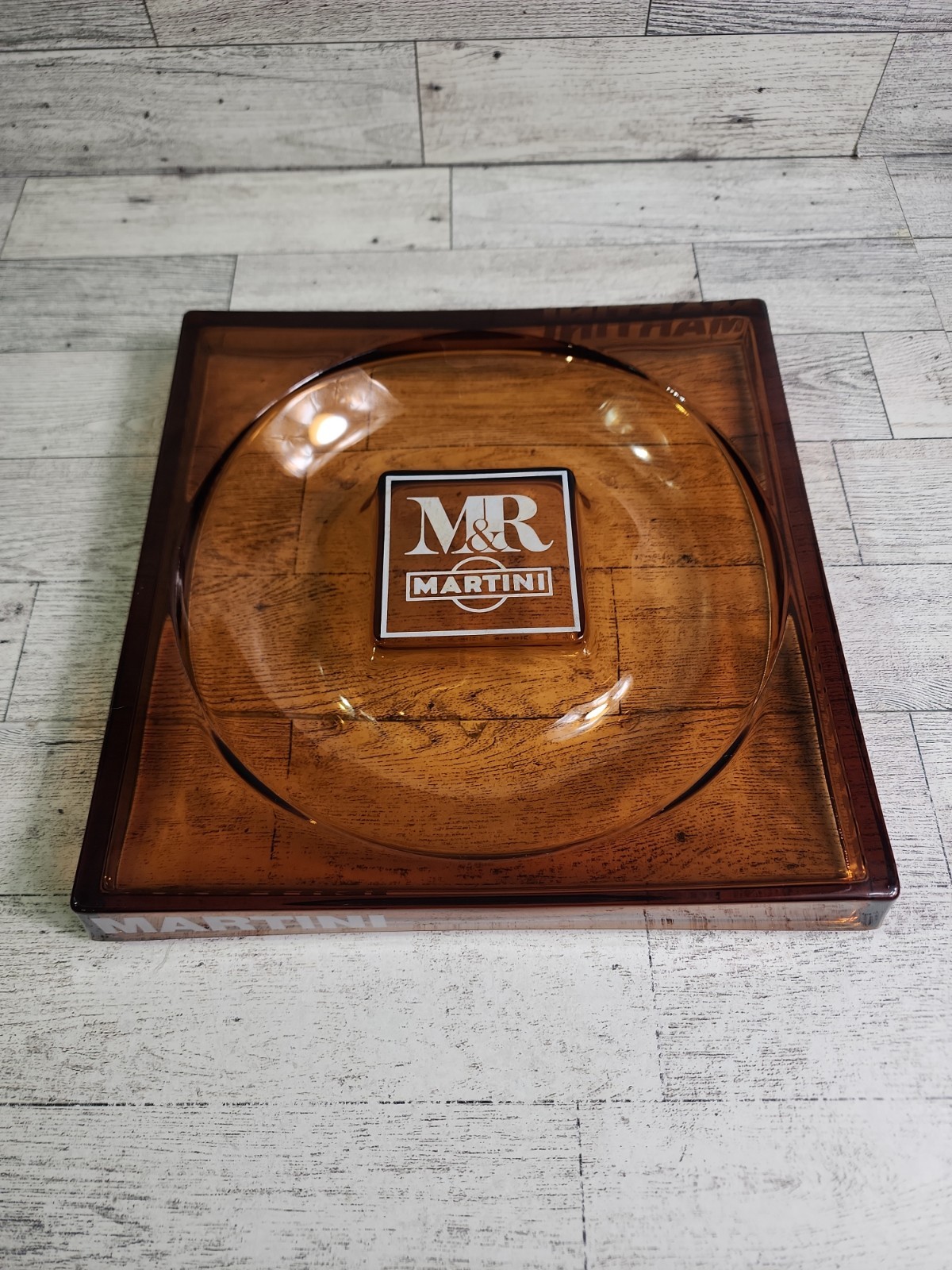 HUGE Vintage Martini & Rossi M&R Amber Glass Ashtray 9