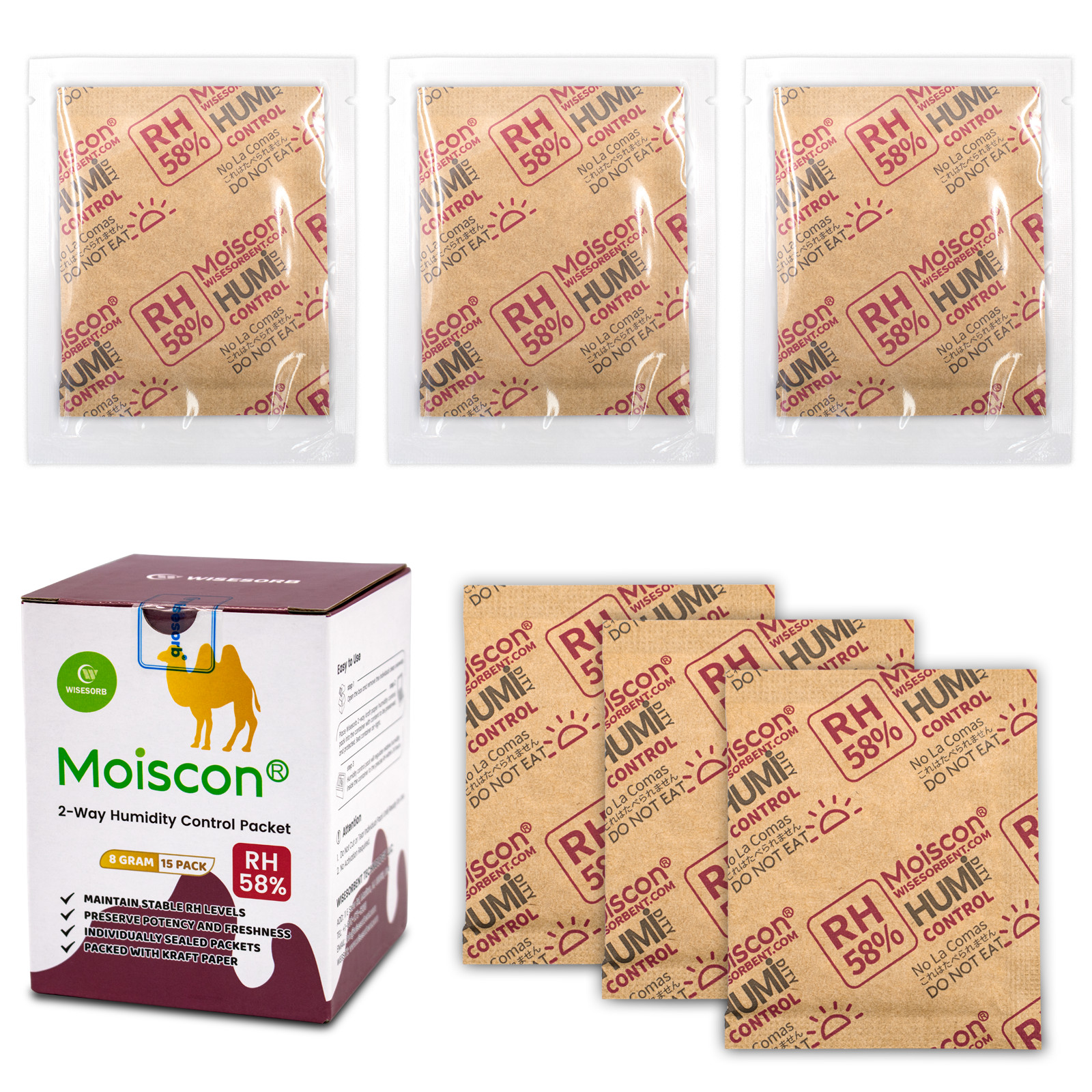 58%RH Two-Way Humidity Control Packs 8 Gram 15 Pack Individually Wrapped