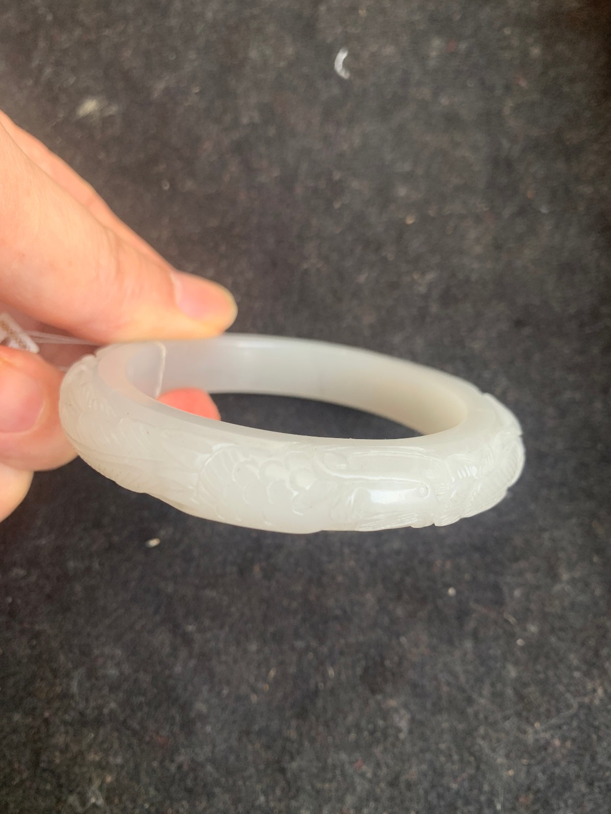 Rare Chinese HeTian White Jade Hand Carved *Phoenix* Bangle Bracelet 54mm(Inner)