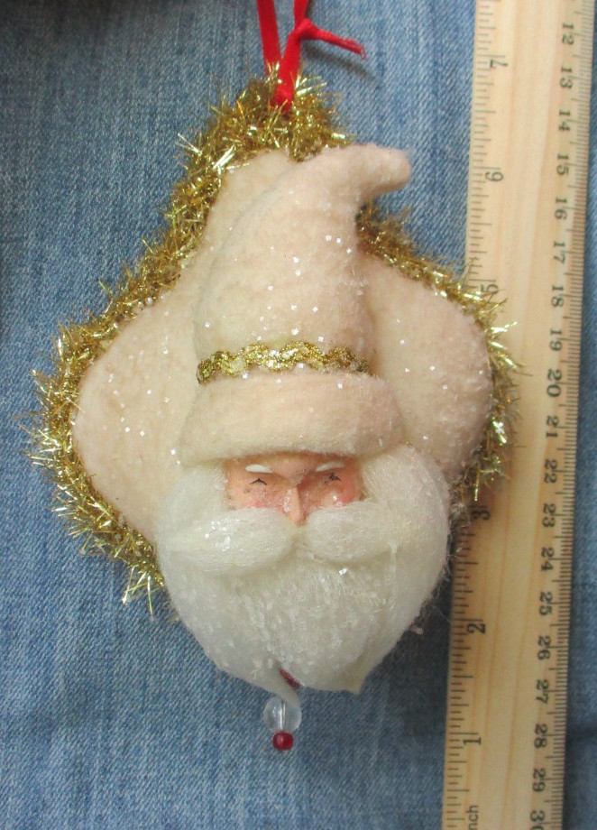 UNIQUE GOLDEN WHITE SANTA CLAUSE Vintage Christmas Tree Ornament ORN72