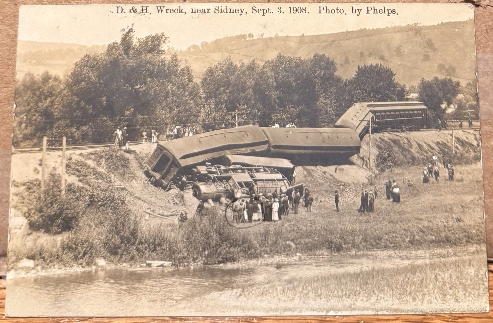 9-3-1908 Sidney NY, D. & H. Wreck Train, Delaware County, RPPC Photo Postcard 9-3-1908 Sidney NY, D. & H. Wreck Train, Delaware County, RPPC Photo Postcard