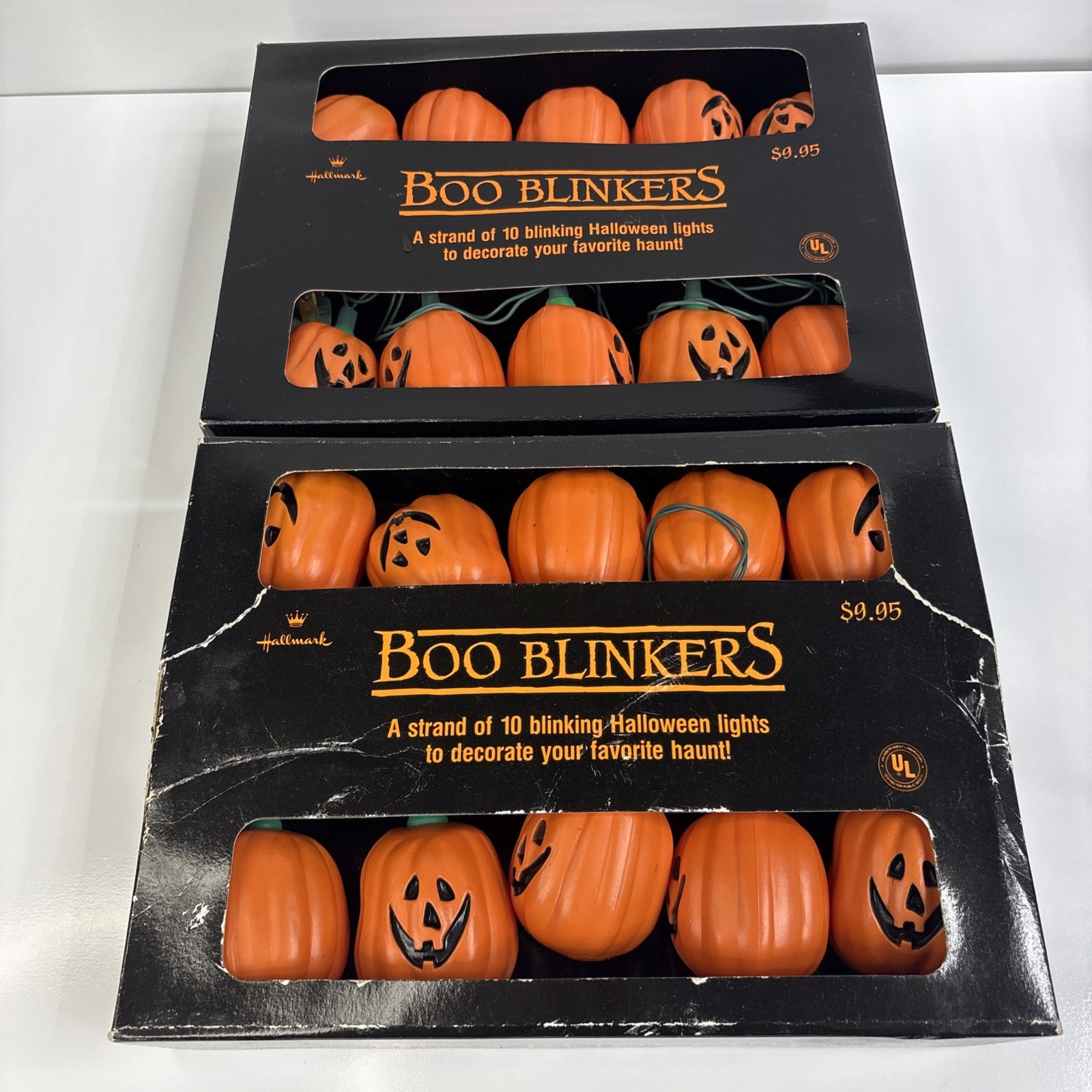 Vintage 1988 Hallmark Boo Blinkers Pumpkin Halloween Lights 2 Sets 20 Lights