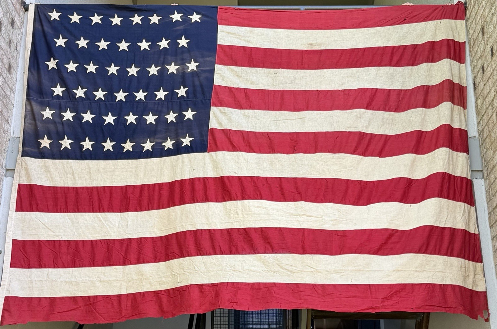 Antique 46 Star American Flag 1908-1912 Oklahoma Linen 8x10 Large Sewn Stars