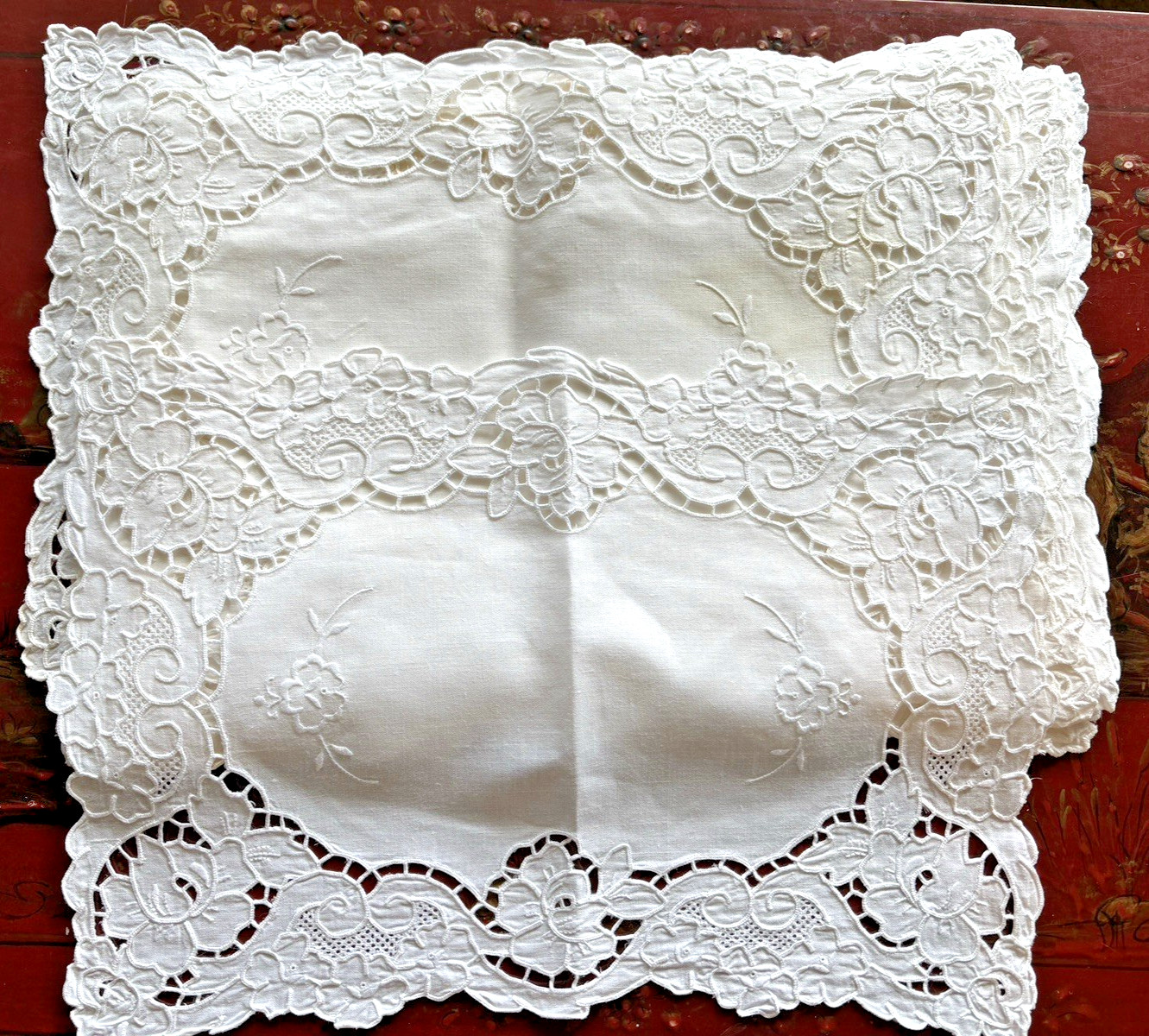 12 VTG WHITE ON WHITE PLACEMATS - ELEGANT CUTWORK, SCALLOPED, INSET , RAISED DES
