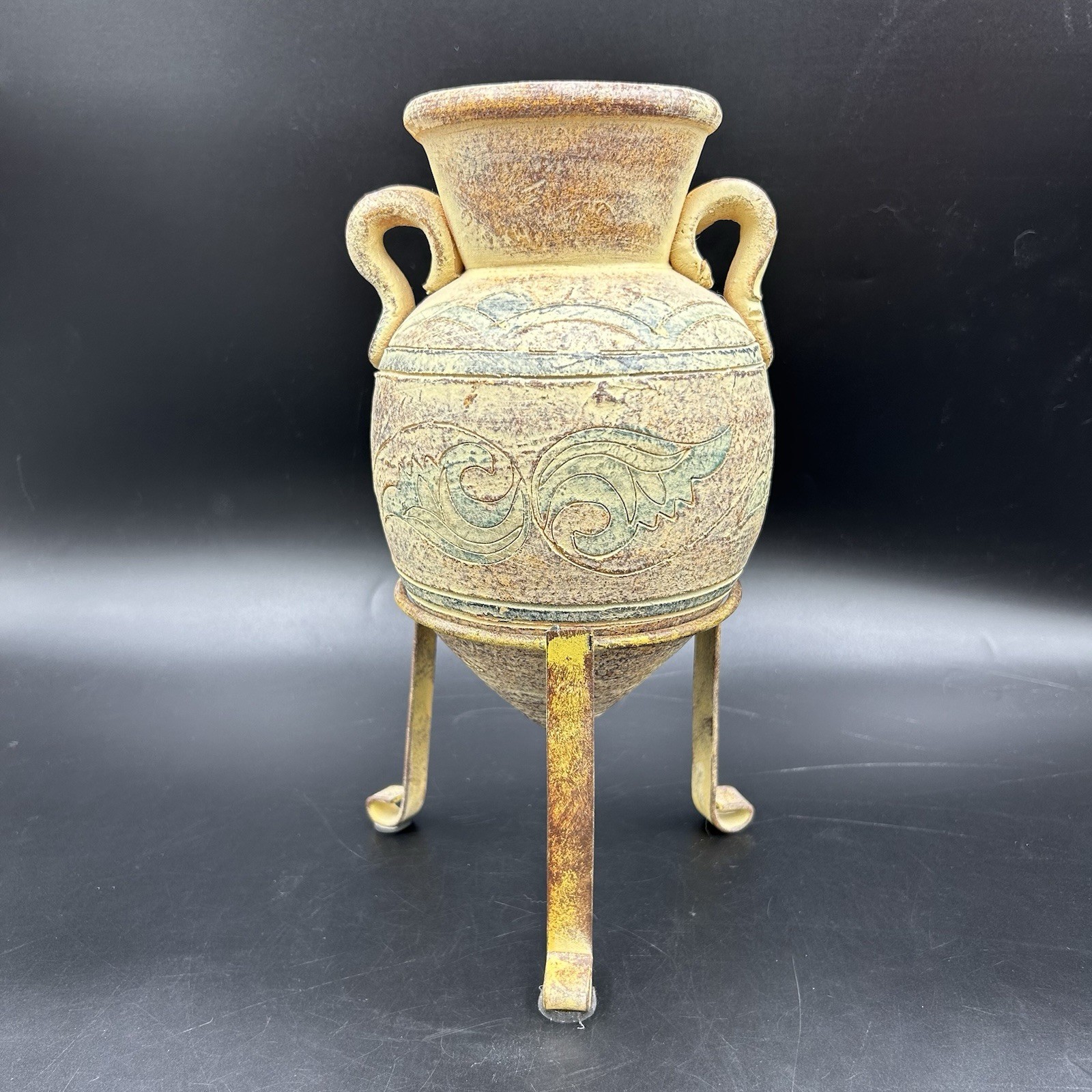 Greek Amphora Urn Planter Vase on Metal Stand Mediterranean Decor