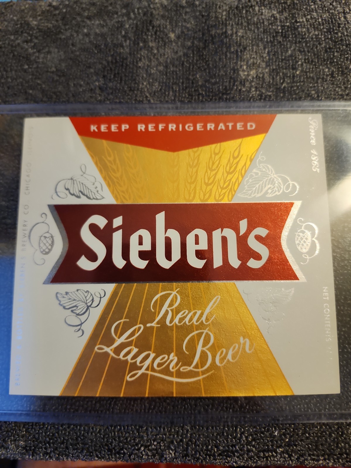 1960s Sieben's Real Lager Beer 32oz Quart Bottle LABEL Brewing Chicago Illinois