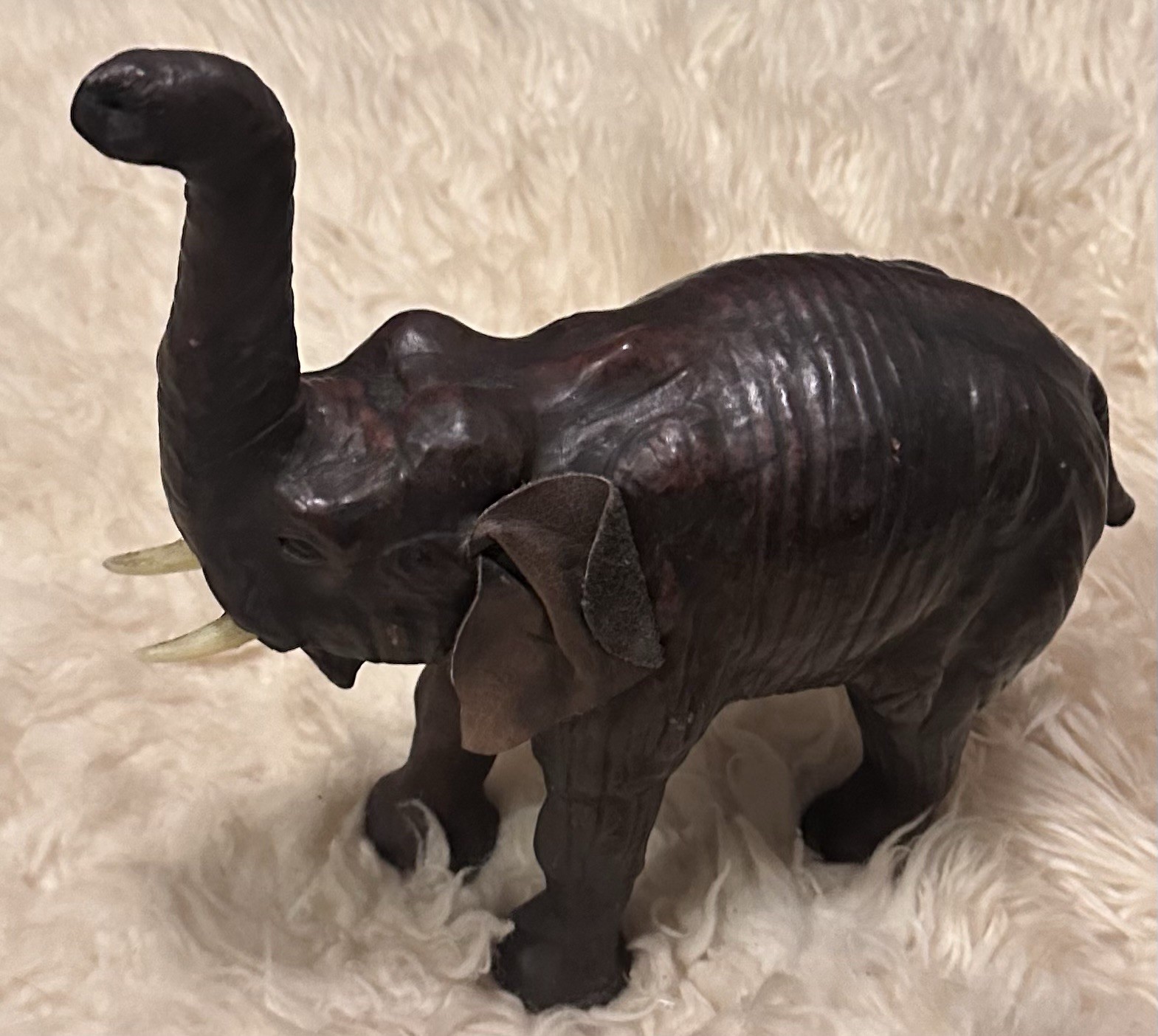 Vintage Leather Wrapped Elephant Figurine India Raised Trunk Tusks Handmade Vintage Leather Wrapped Elephant Figurine India Raised Trunk Tusks Handmade