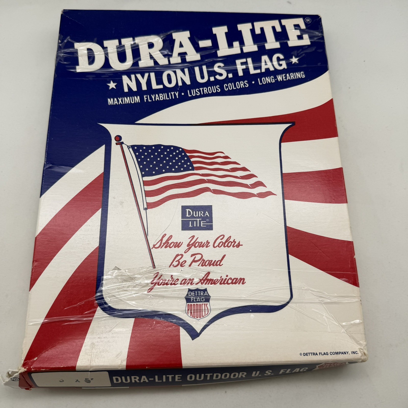 VINTAGE DURA-LITE 95% NYLON U.S. FLAG 3 X 5 DETTRA FLAGS PRODUCTS ORIG BOX