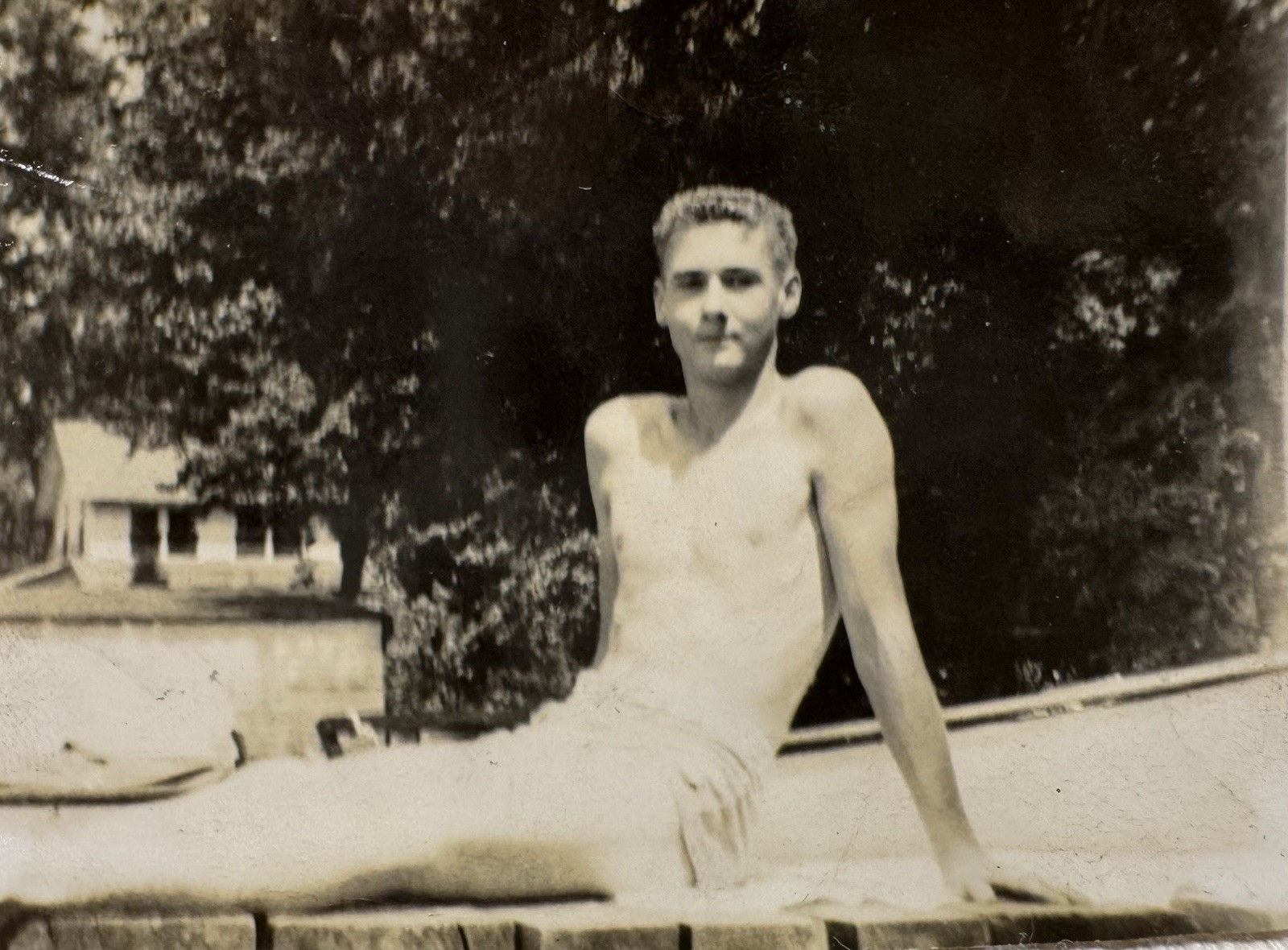 Vtg Photo Shirtless Young Man Wearing Swimsuit-Vulnerable Cutie-Gay Int