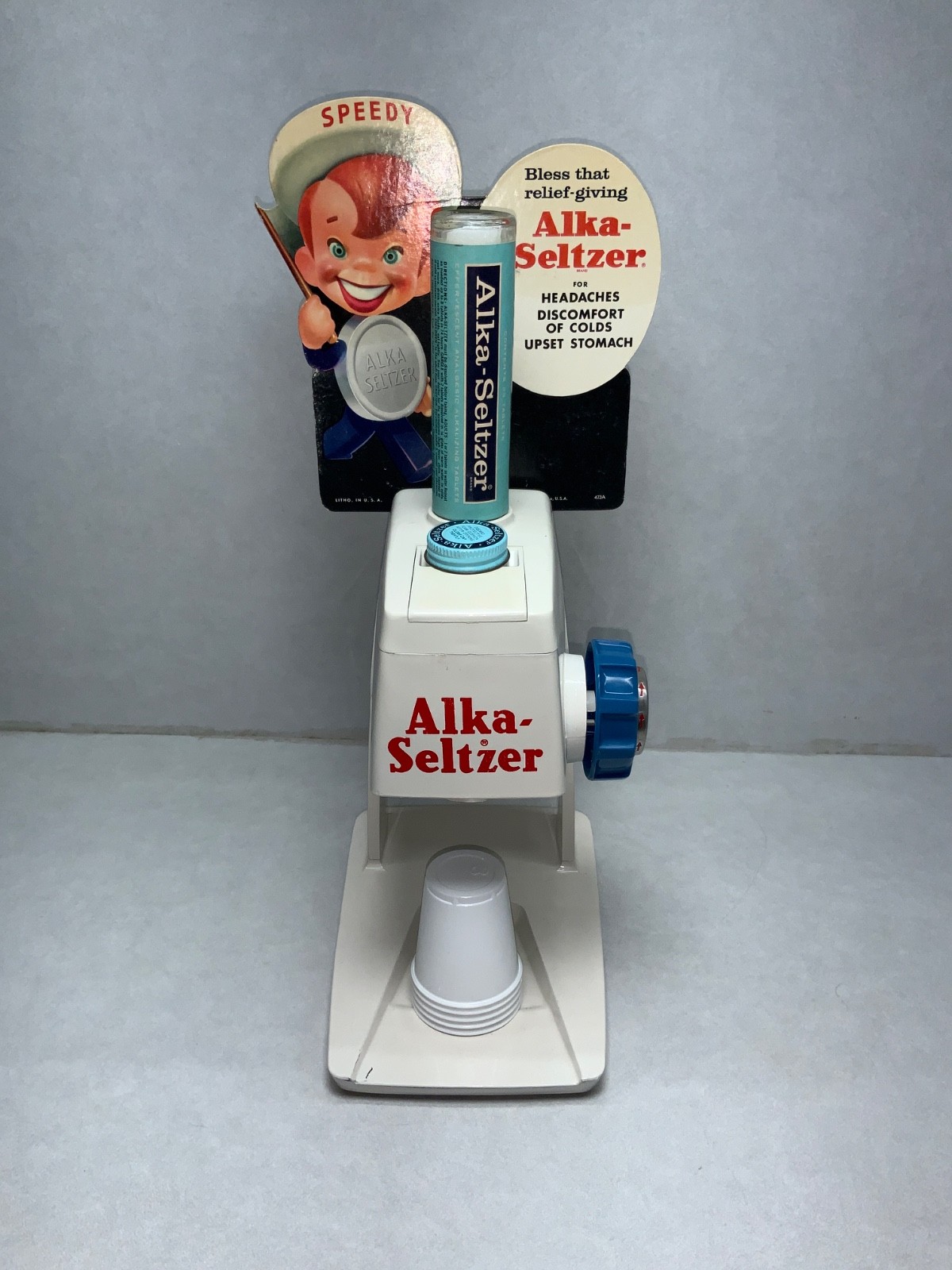 Vintage Speedy Alka Seltzer Single Dose Dispenser Grinder Machine Store Display