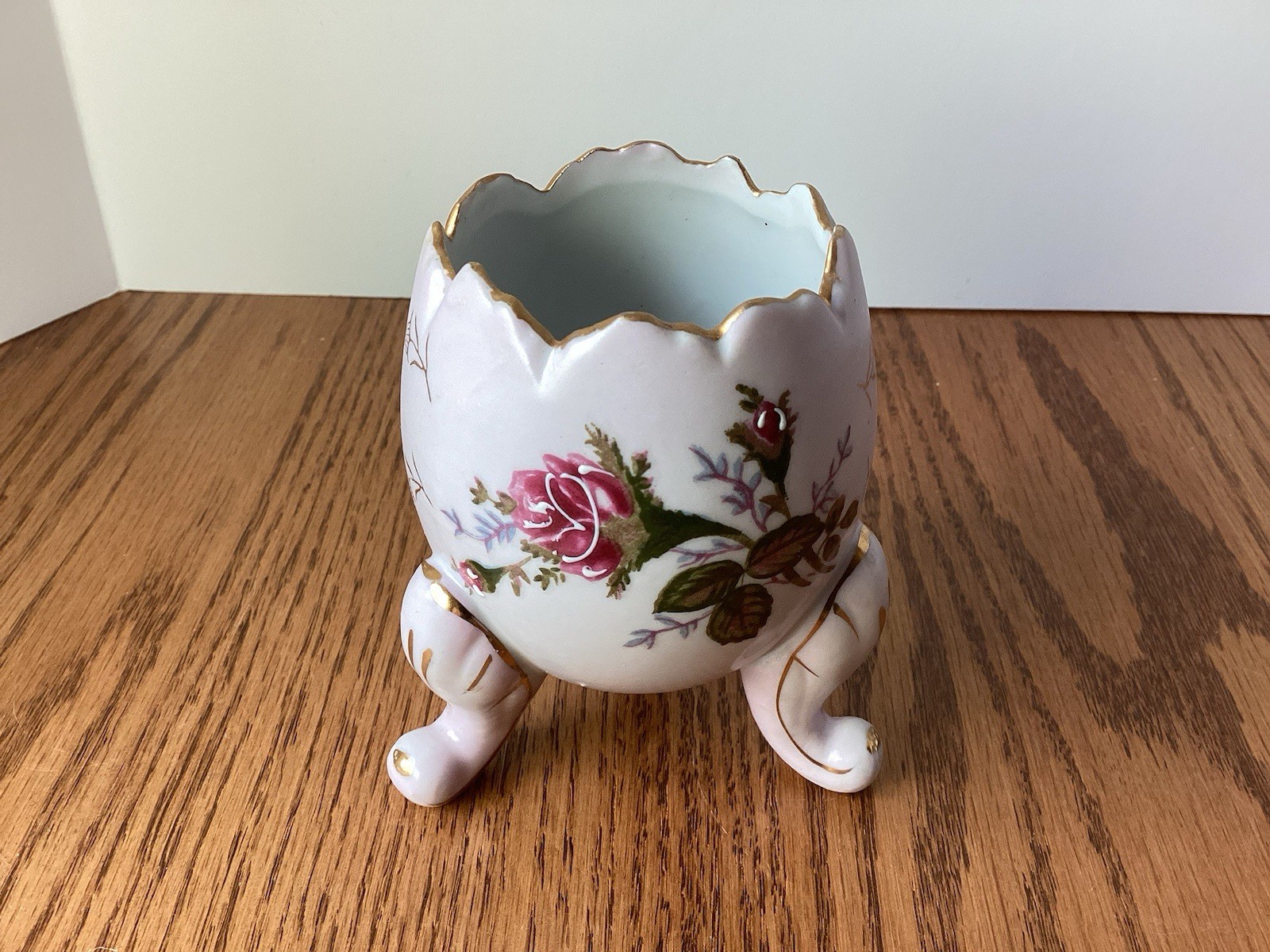 Vtg Napco JAPAN 3.75” Porcelain Rose w/Gold Cracked Egg Vase JAPAN #3H3199/S