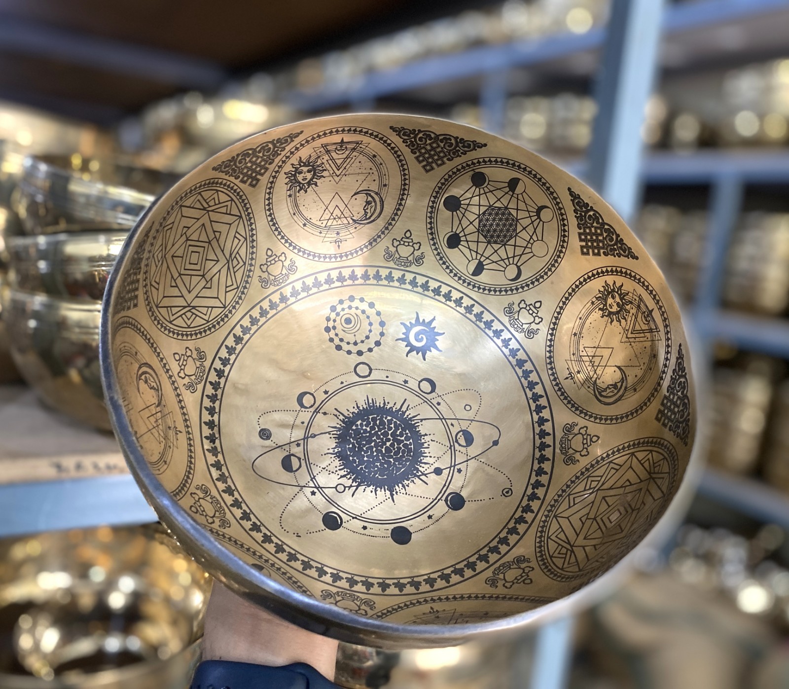 10 Inch Full Moon Phase Carving - Sound Healing Singing Bowl - Yoga, Mindfulness
