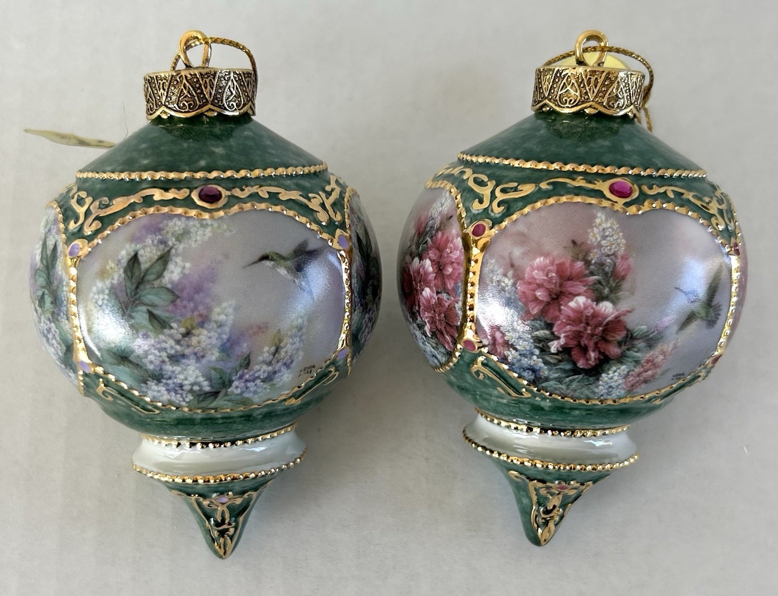 Bradford Editions Heirloom Christmas Ornaments Jeweled Hummingbirds Lot 2
