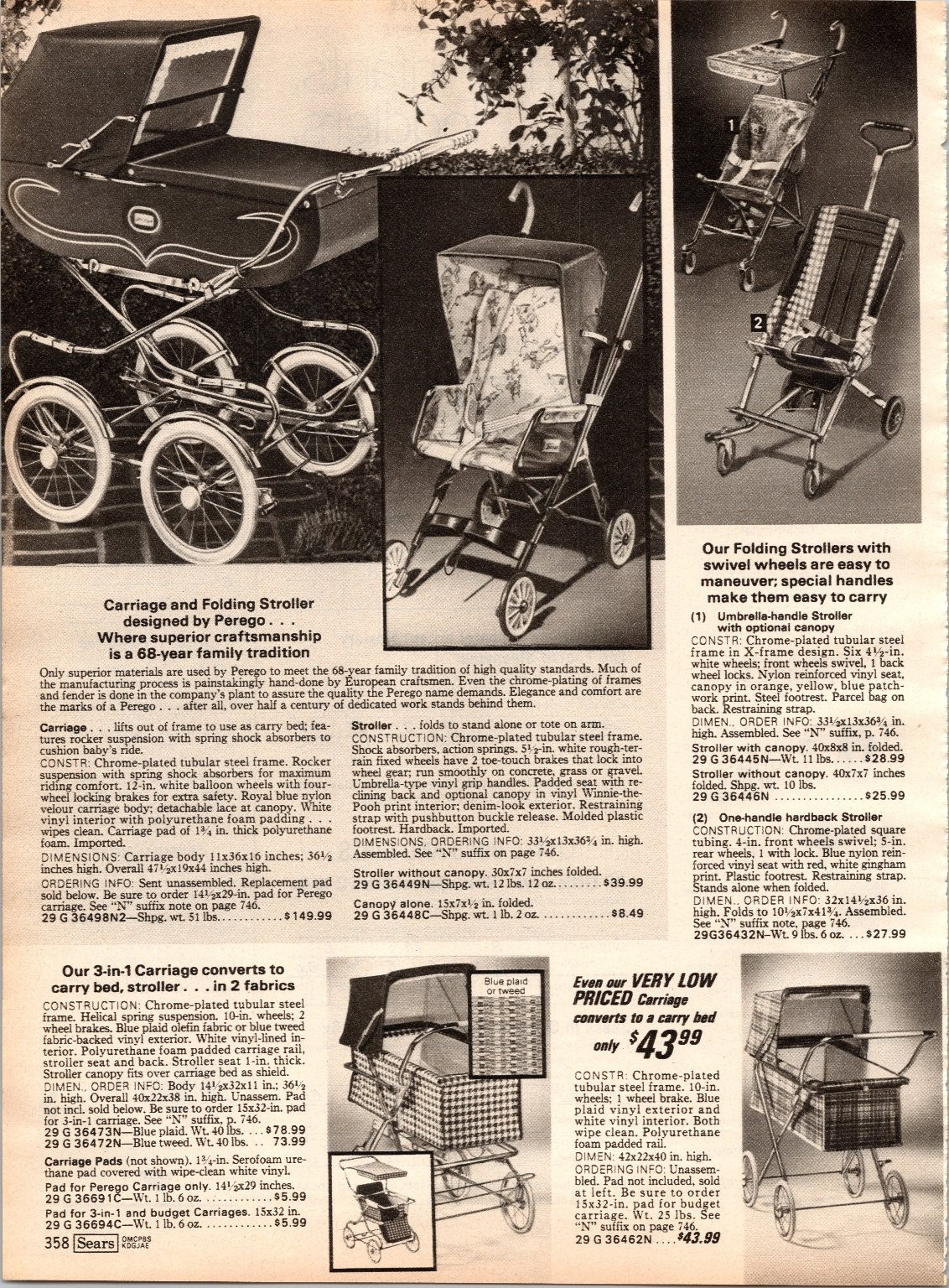 Sears Perego Stroller Carriage Vintage Catalog Ad Print 1970s Baby Gear