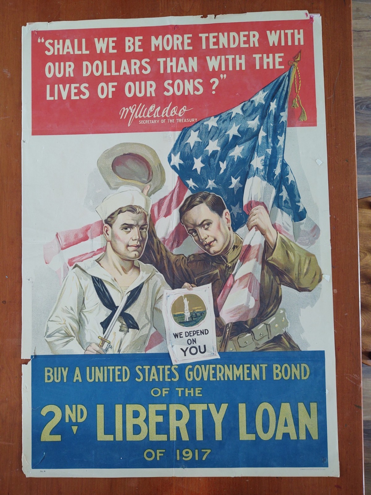Authentic 1917 WW1 2nd Liberty Loan Poster Full Size 30X20