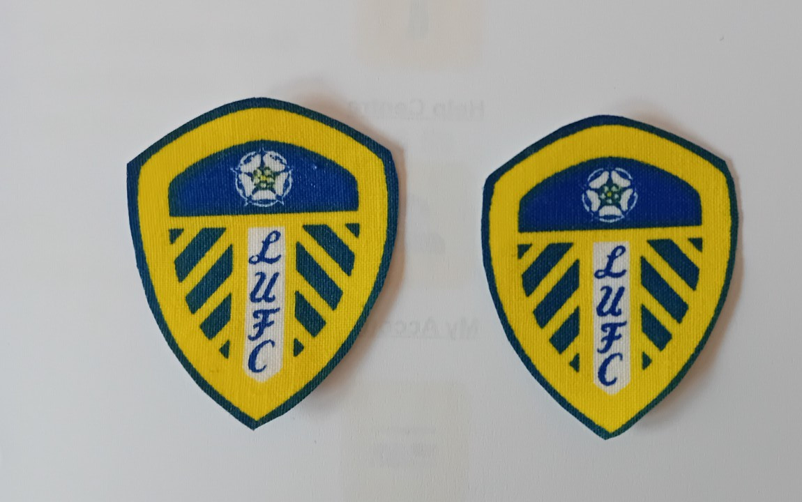 2x small Leeds United Upcycled Cotton Iron on Crest Badge patch LUFC