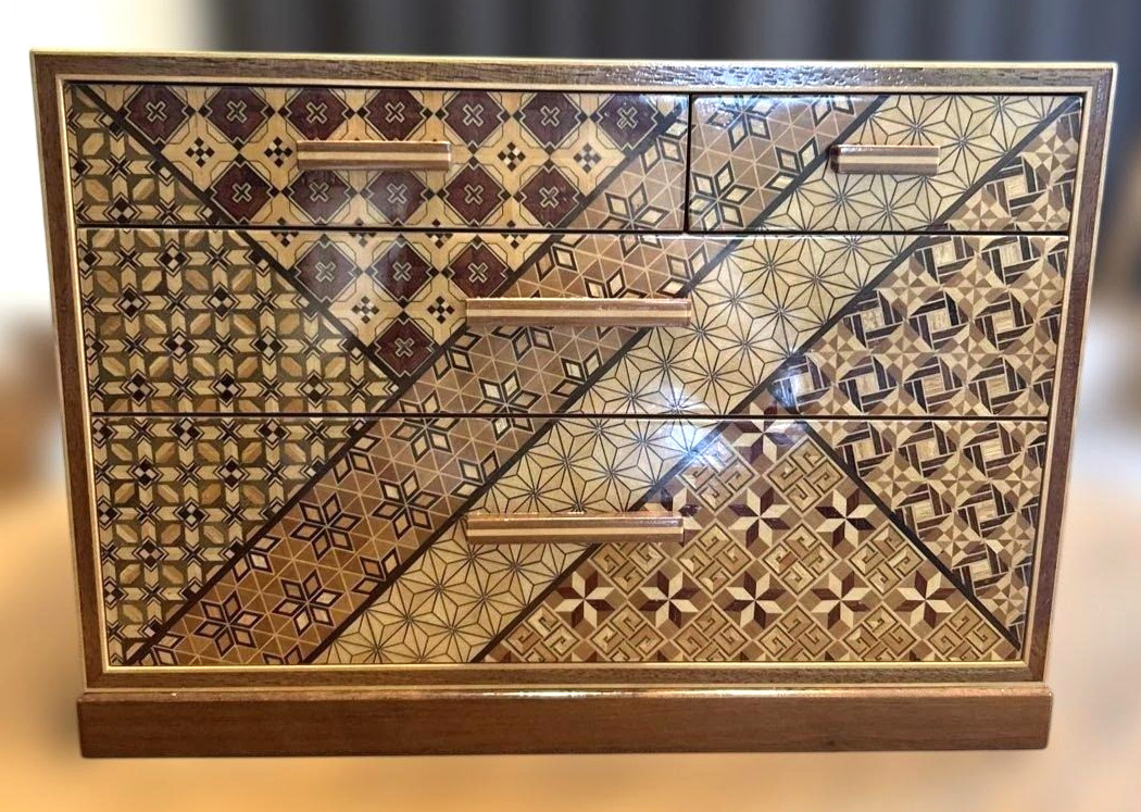 Japanese Hakone Yosegi-Zaiku Marquetry Drawers Kohikidashi W33×D22×H23.5cm USED