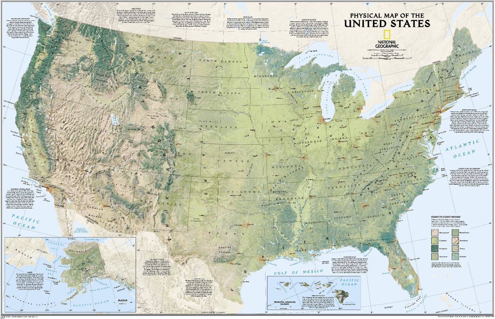 National Geographic Physical Map of the United States – Canvas Print | 50”x 32”