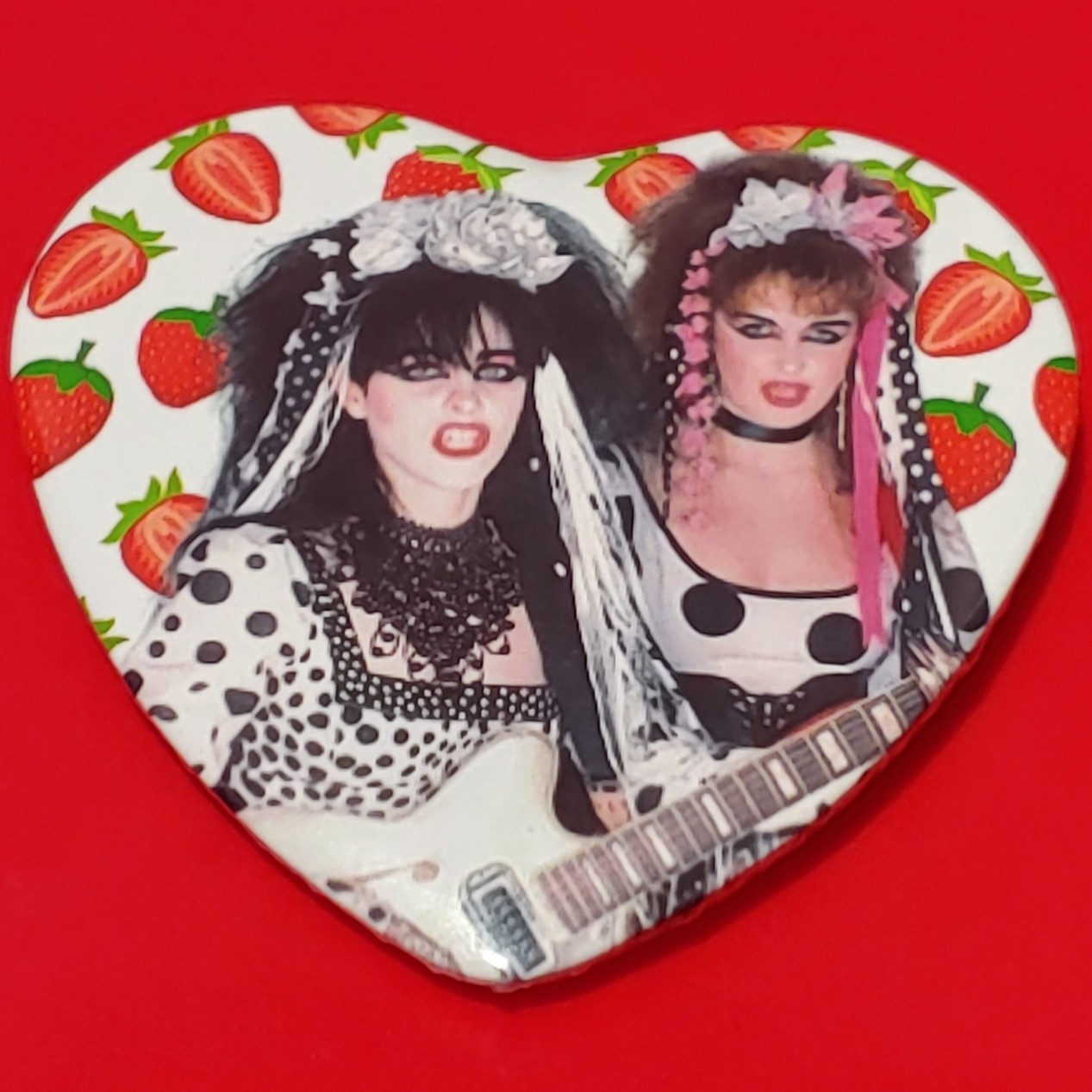 2 1/4 Inch Strawberry Switchblade Goth Post Punk New Wave Heart Pinback Button