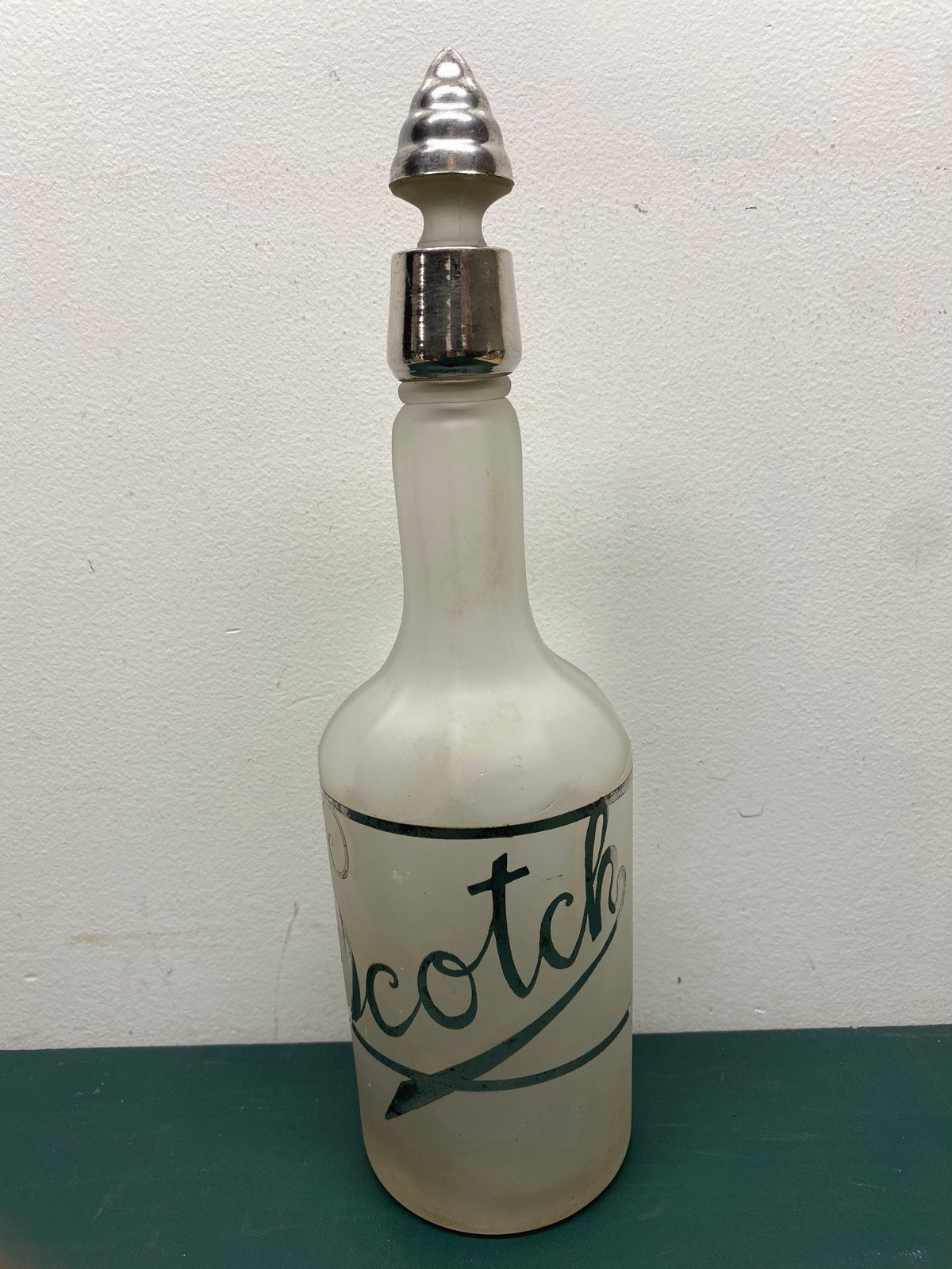 Antique Frosted Glass Decanter/Back Bar Bottle with Stopper Scotch