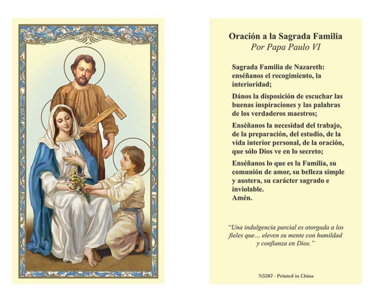 Español Spanish Laminated Oración a la Sagrada Familia Holy Prayer Card Catholic