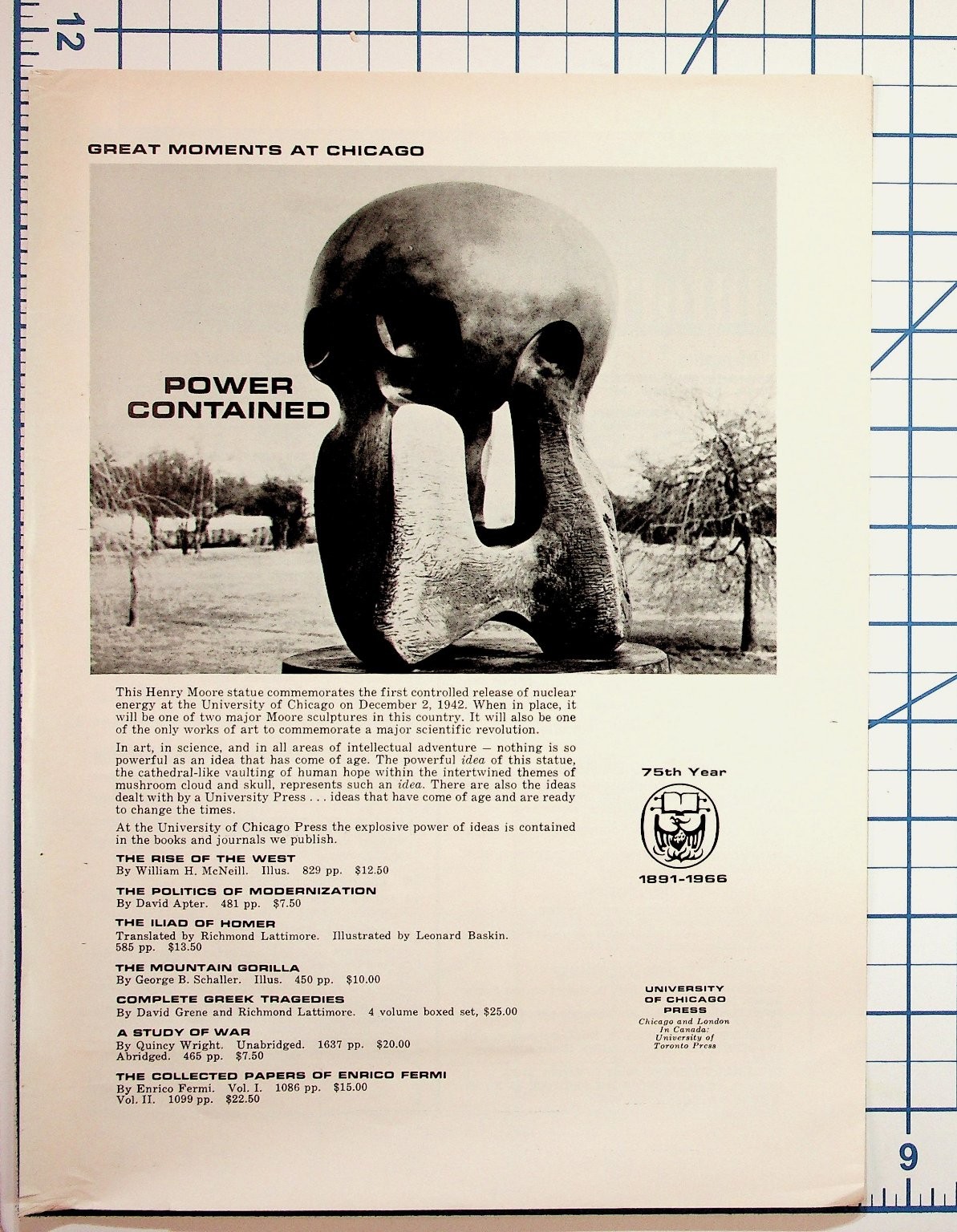 1966 Henry Moore Statue Ad University of Chicago Press Flyer Ephemera