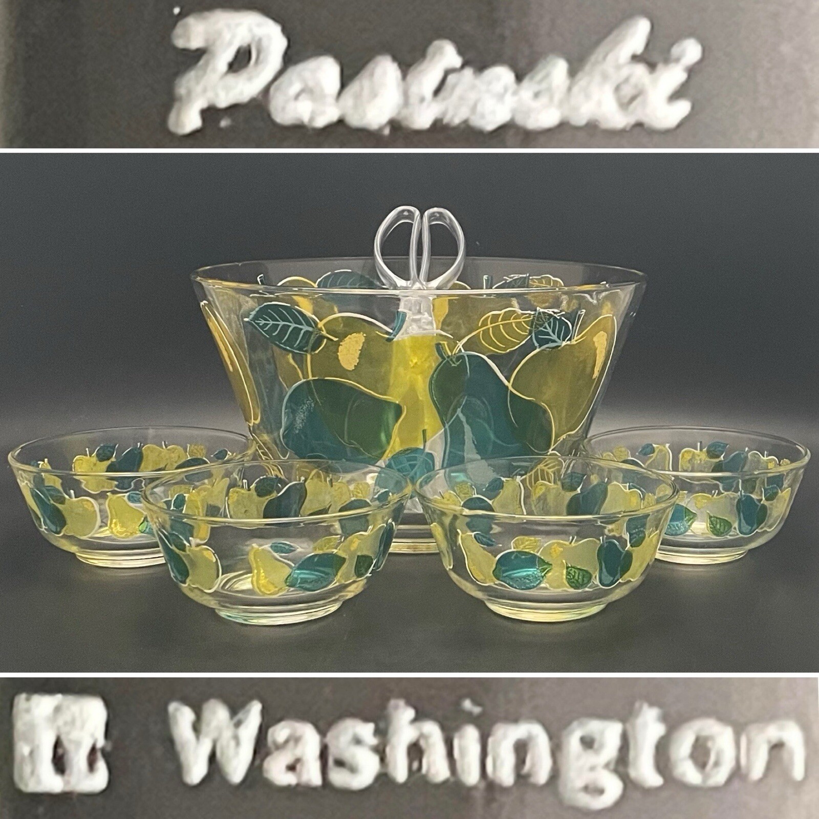 Washington Glass by Irene Pasinski Stained Glass Salad Bowl 6pc Set c1950s USA