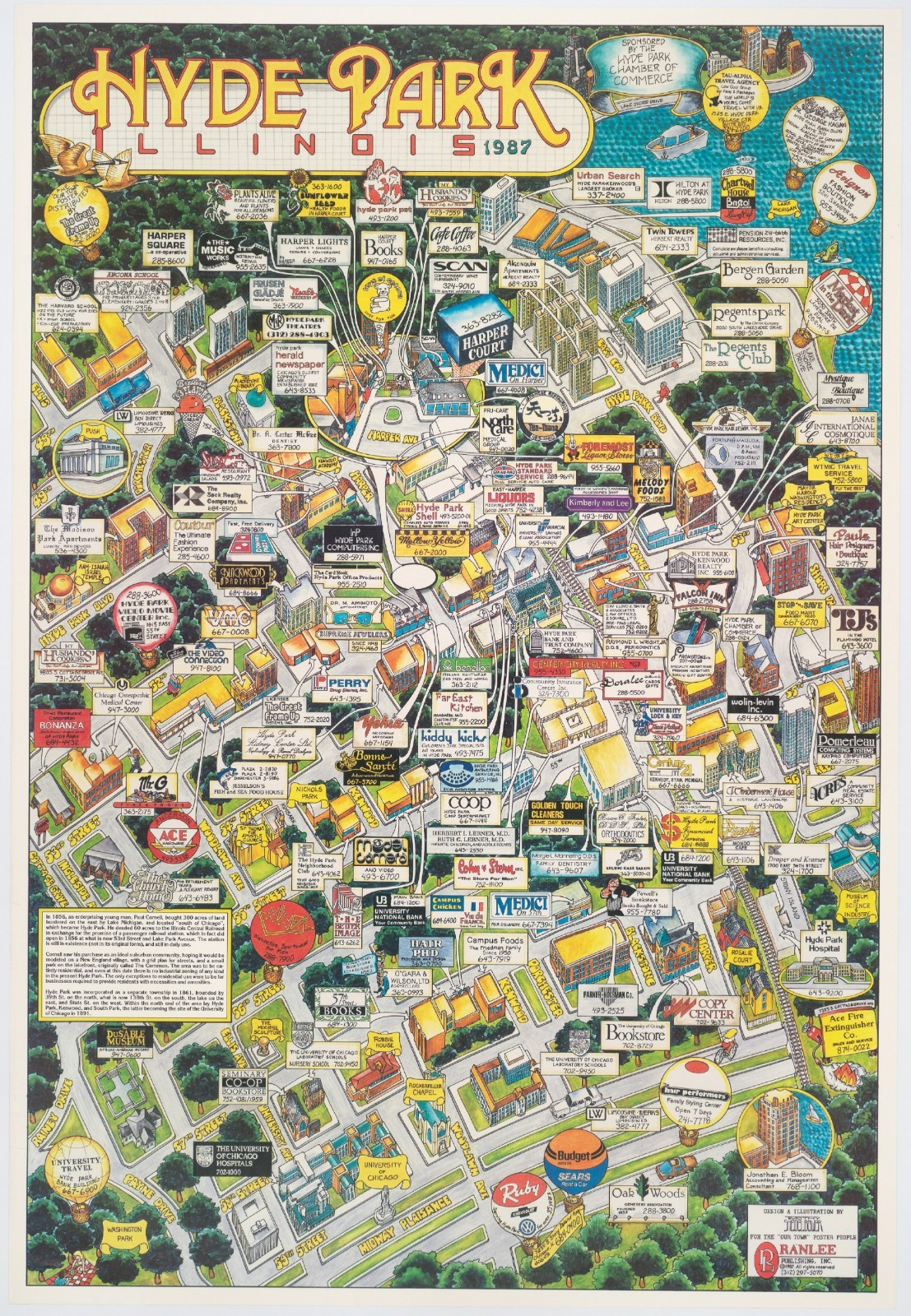 1987 Shedelbower Pictorial View of Hyde Park, Chicago / University of Chicago