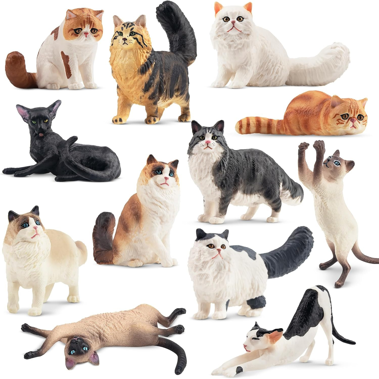 12PCS Realistic Cat Figurines, Plastic Cat Figure, Cat Cake Topper Kitten Toy Ea