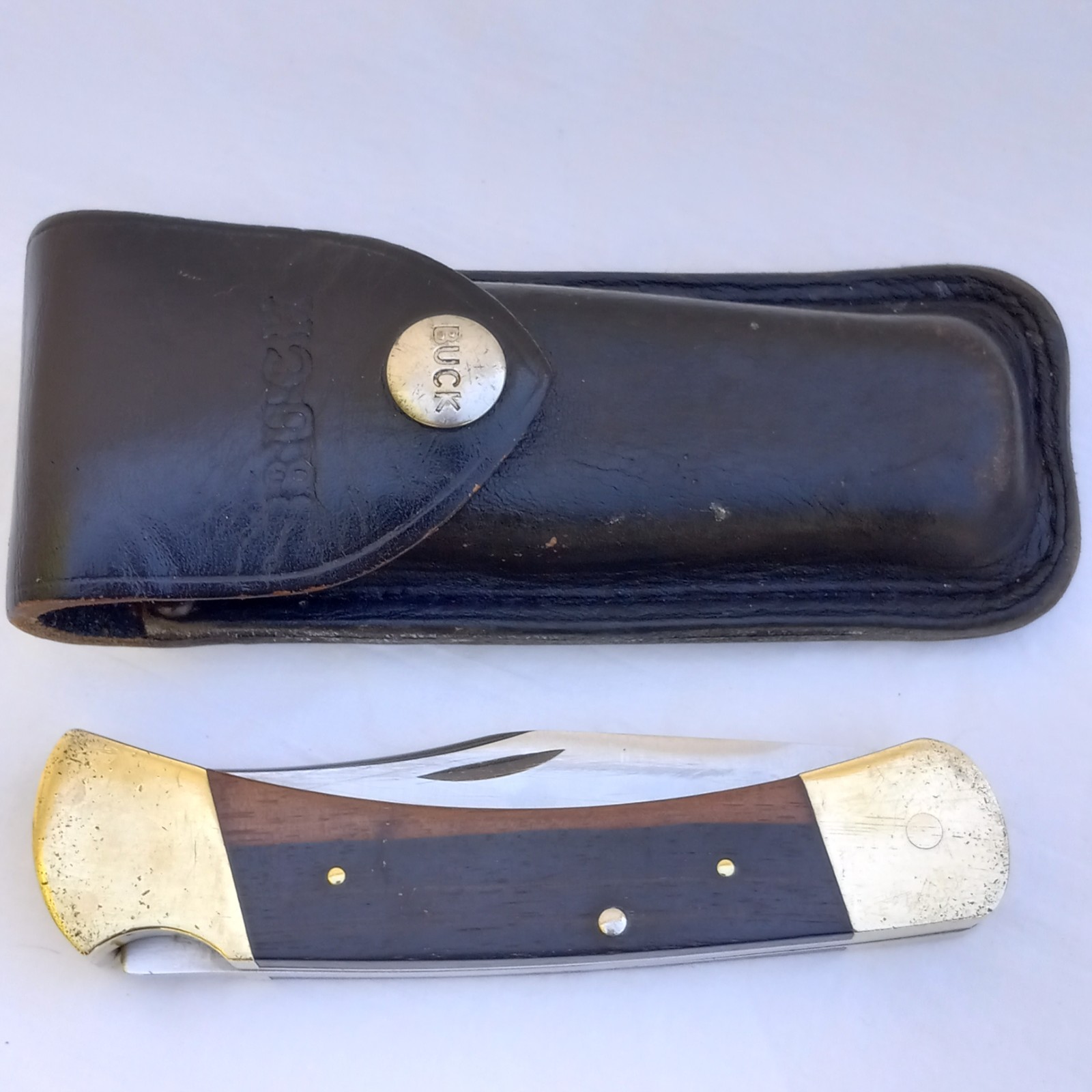1972-74 BUCK 110 Folding Knife with Leather Case Vintage 70s