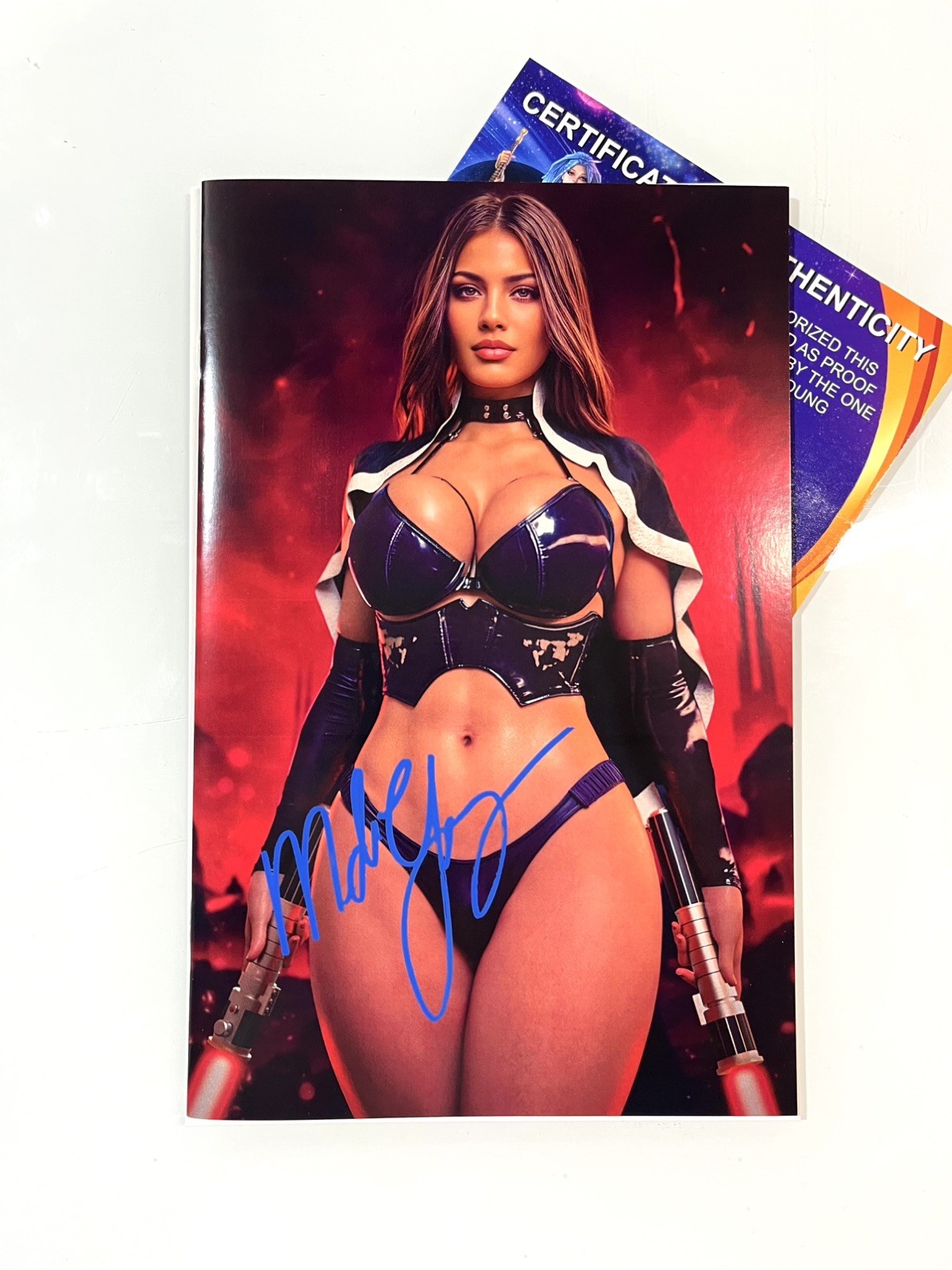 M House Peyton SIGNED  Melinda Blue Woman of War Jedi StarWars Homage Risque NM